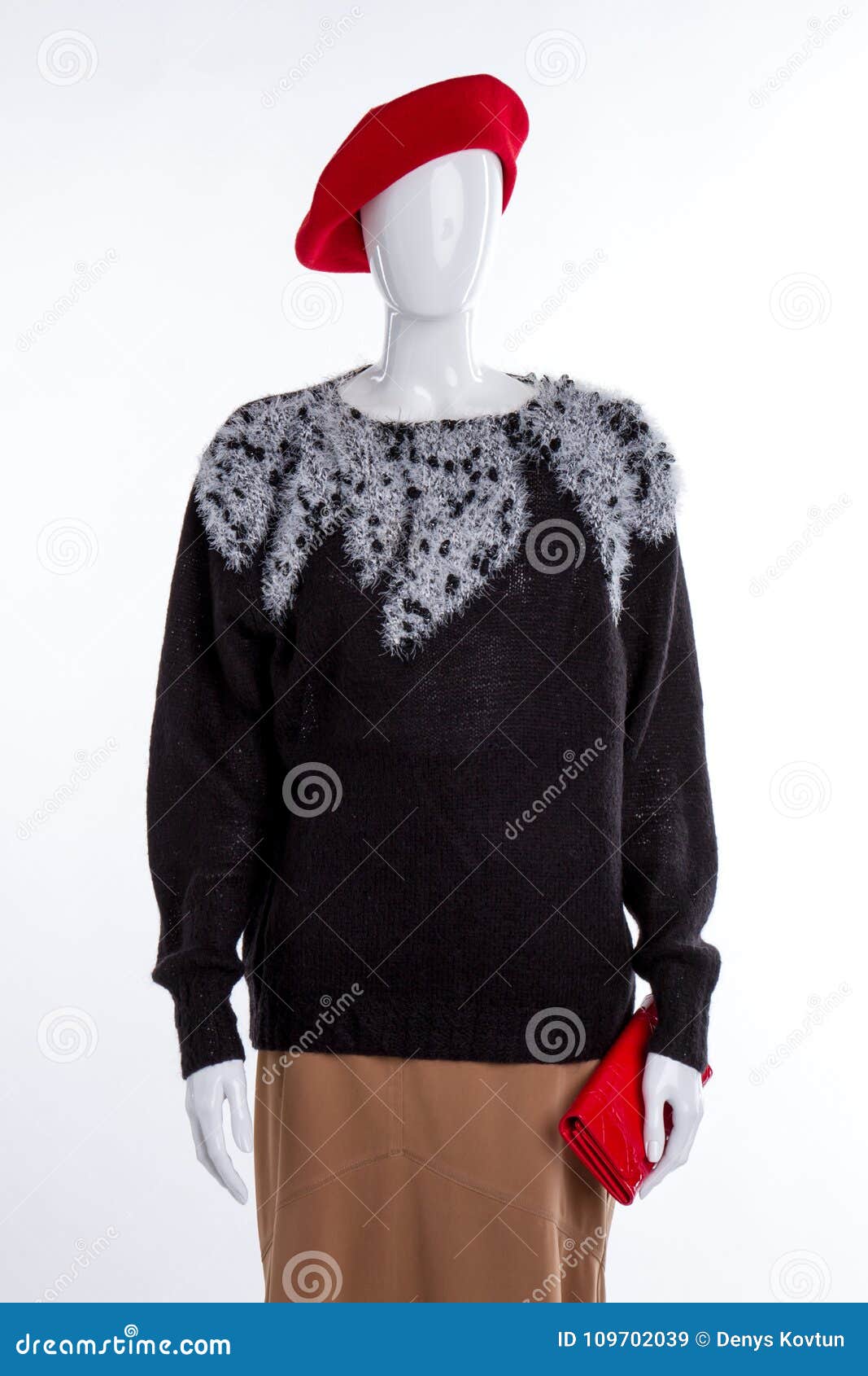 Black Elegant Sweater and Brown Skirt. Stock Image - Image of female ...