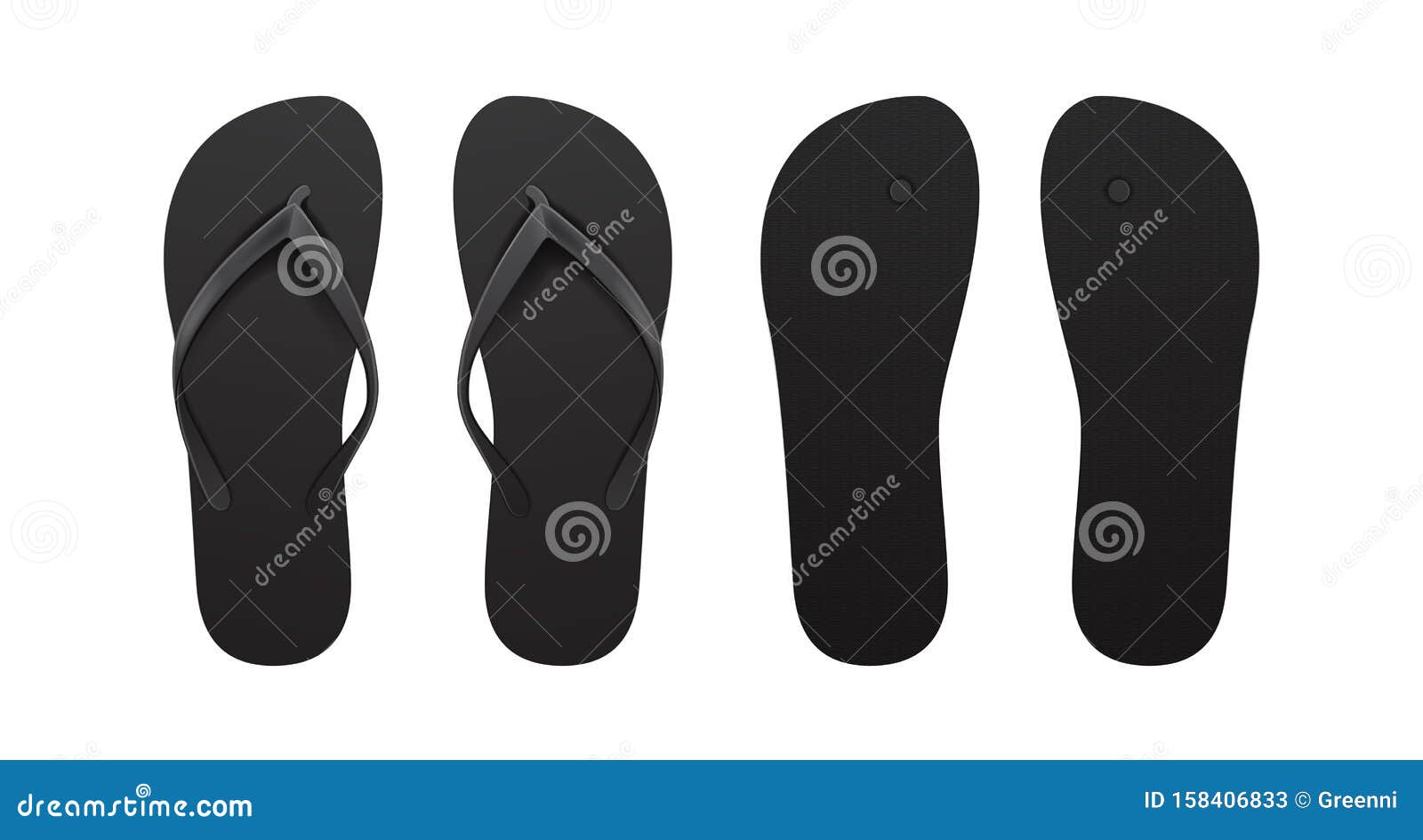 Black Empty Flip Flop Set. Front and Back View Stock Vector ...