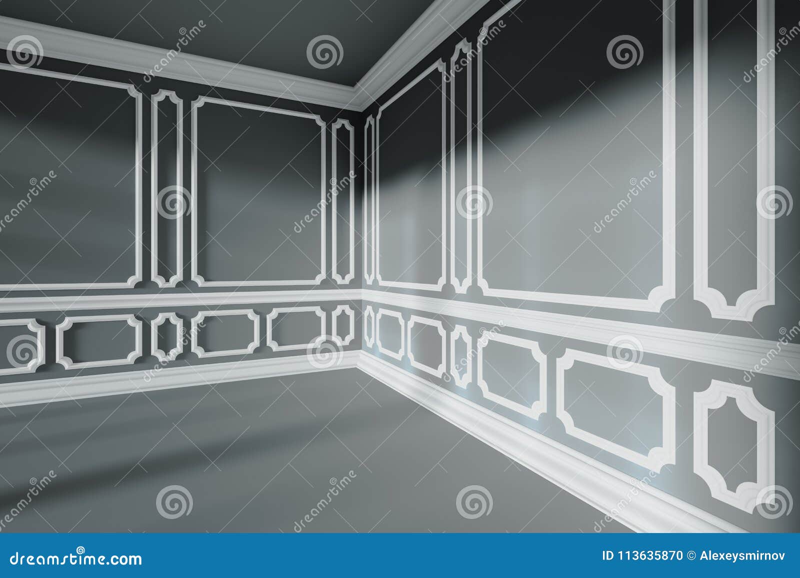 Black Empty Room Corner With White Classic Style Decor On Walls