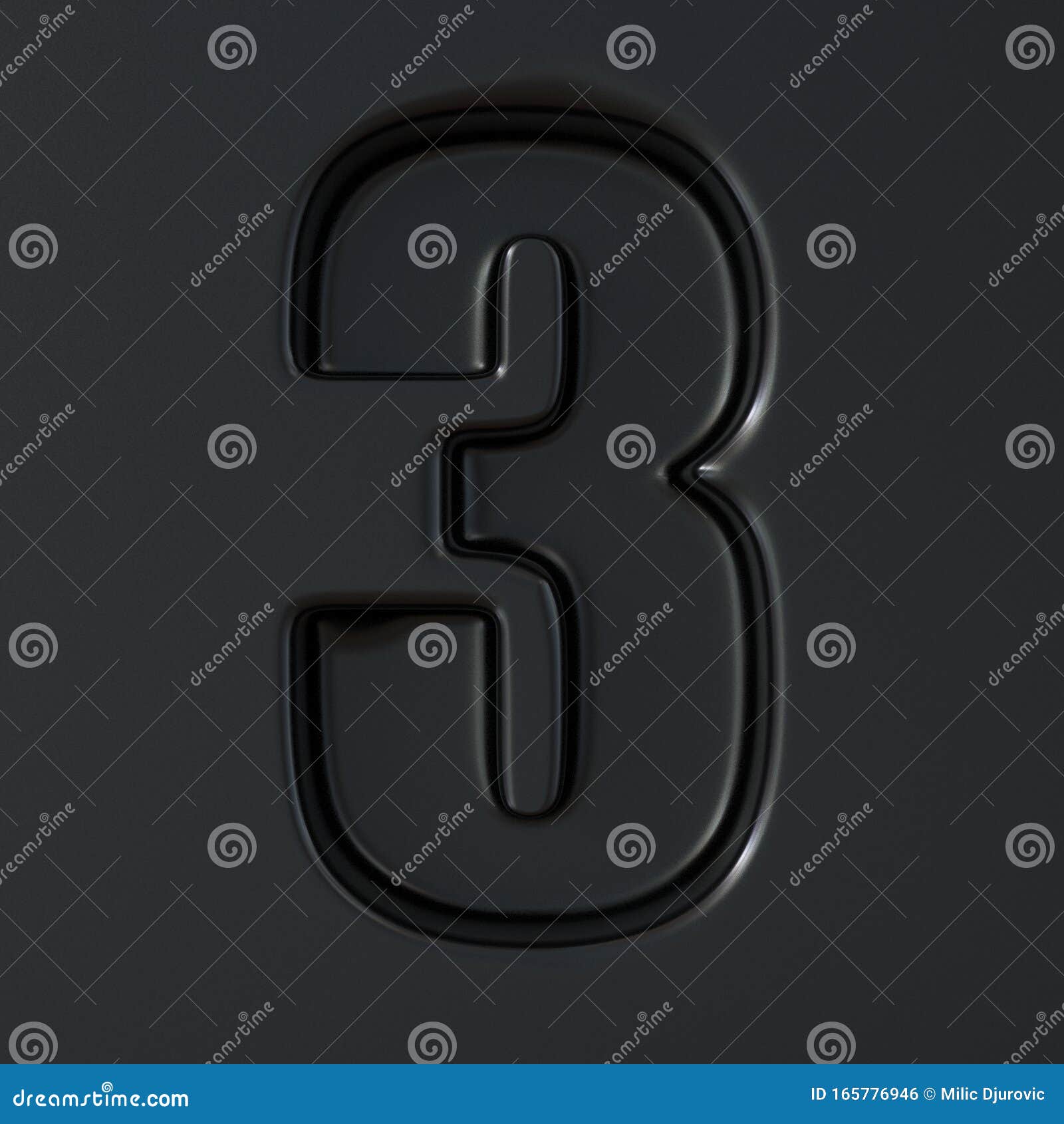 Black Engraved Font Number 3 THREE 3D Stock Illustration - Illustration