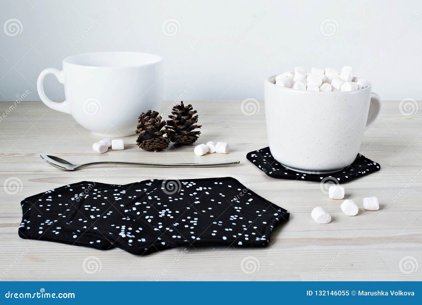 Black Fabric Coasters and White Cups on the Table Stock Image Image of design, fashion 132146055