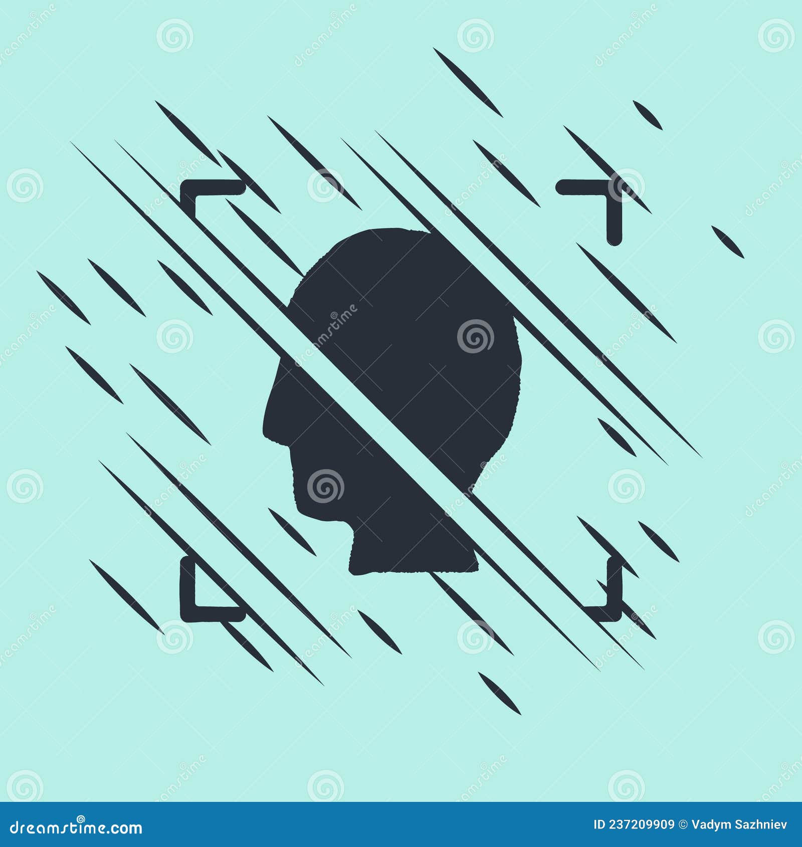 Black Face Recognition Icon Isolated on Green Background. Face