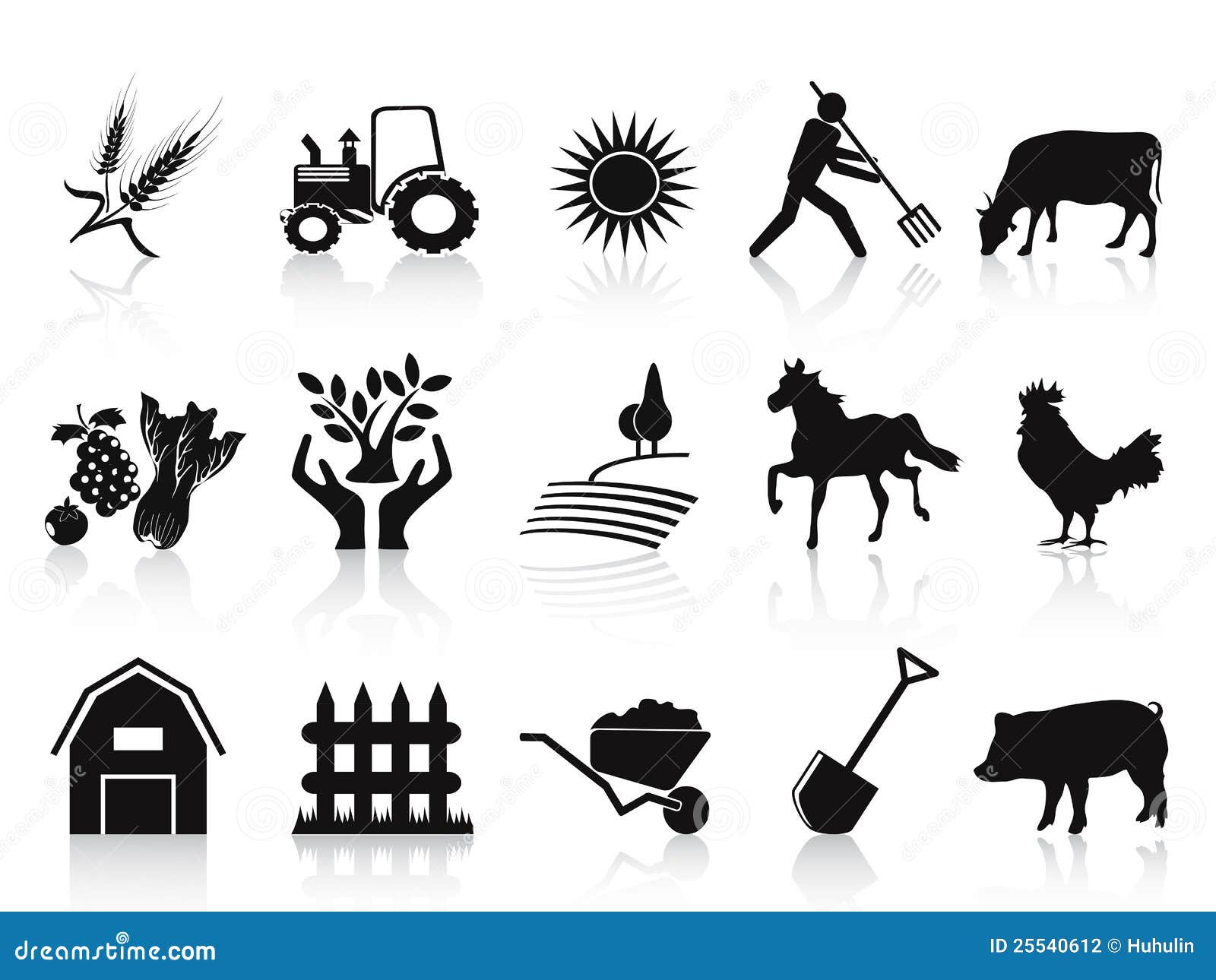 black farm and agriculture icons set