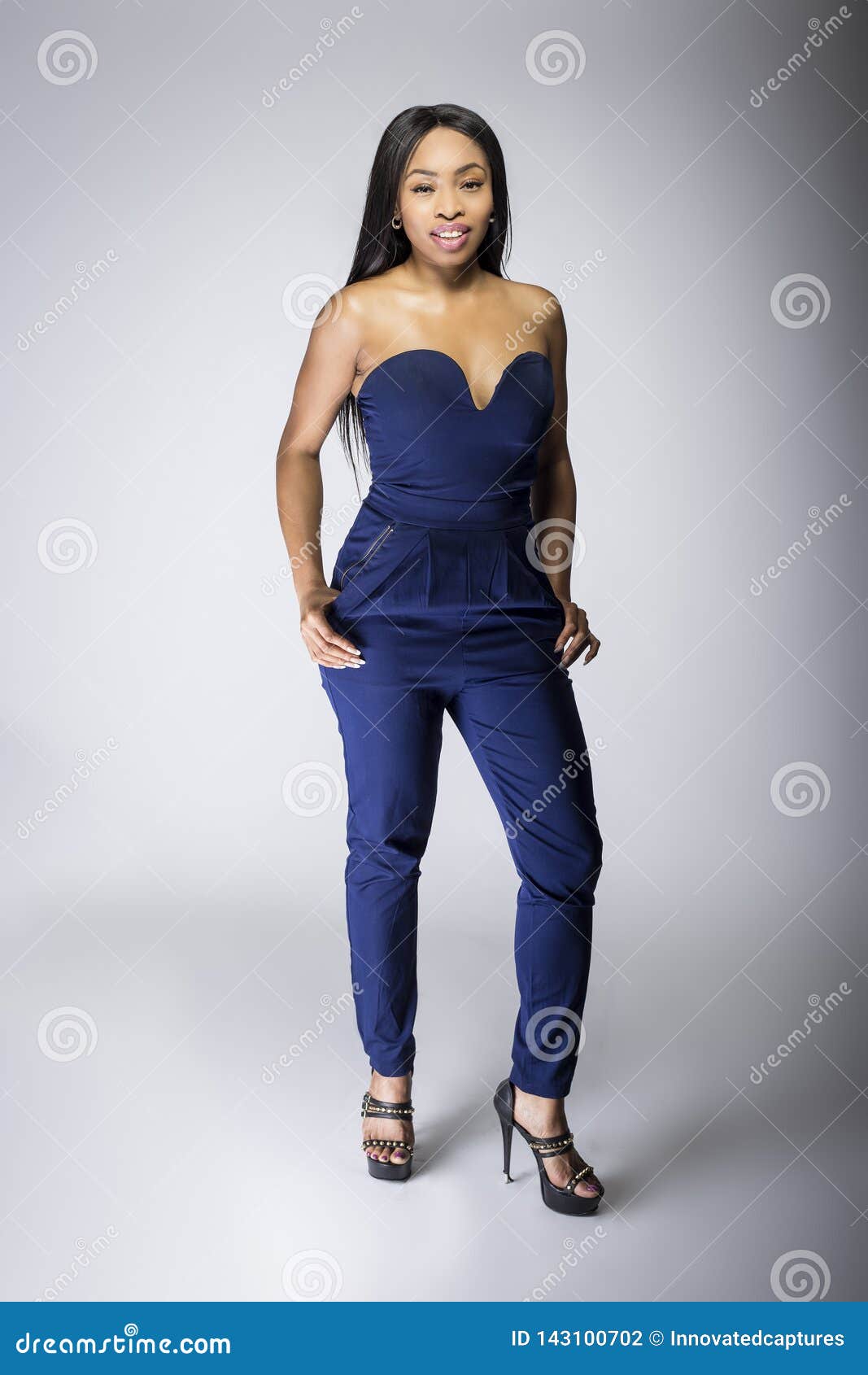 Black Female Fashion Model Wearing Blue Outfit Stock Photo - Image of ...