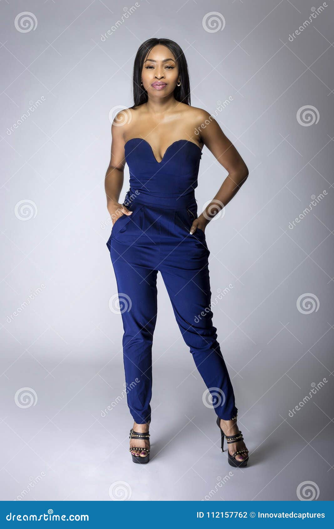 Black Female Fashion Model Wearing Blue Pants Stock Photo - Image of  design, fashion: 112157762