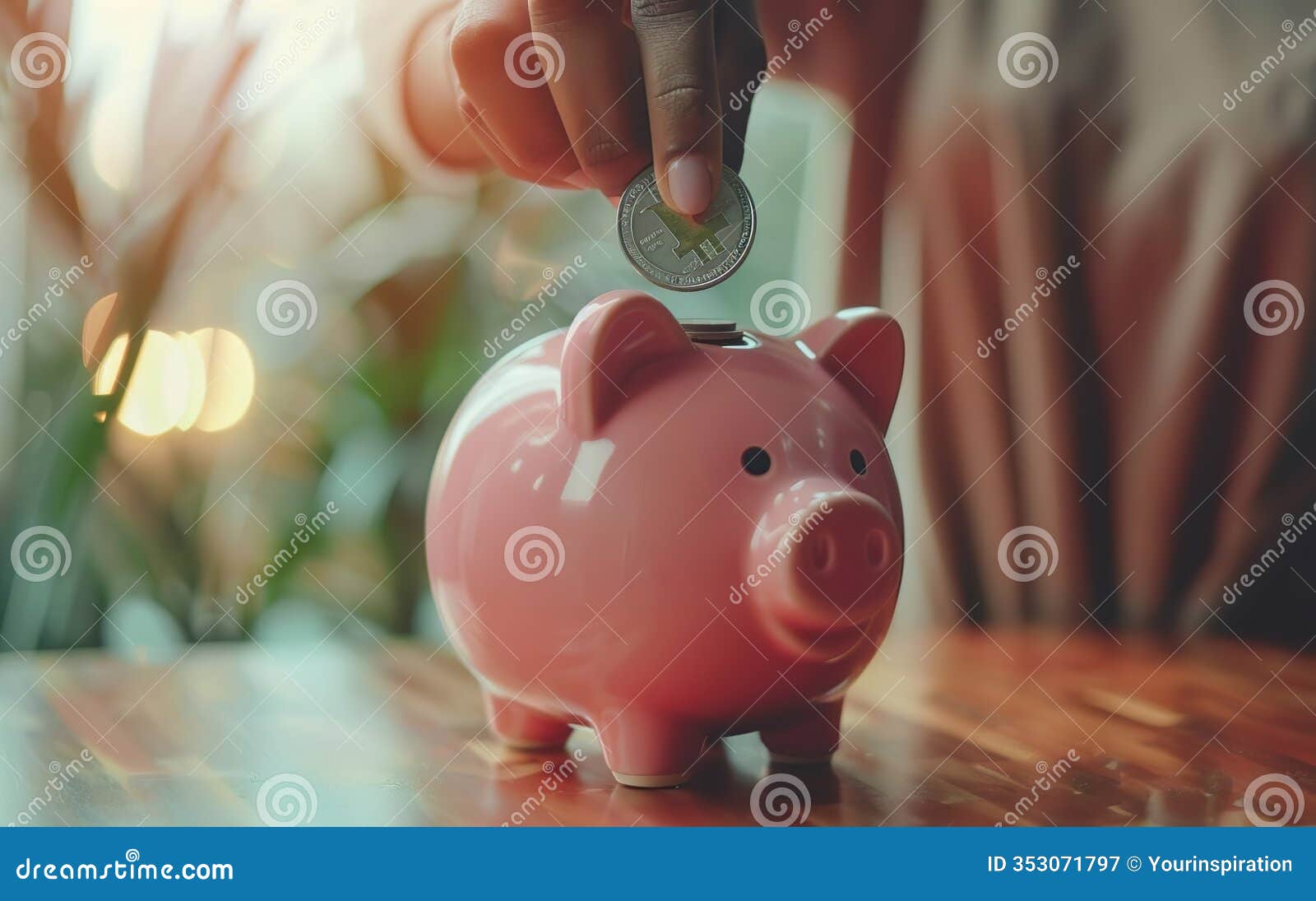 black female hand puts bitcoin in piggy bank. value hacking concept. copy space, blurred background. roi optimization, maximizing