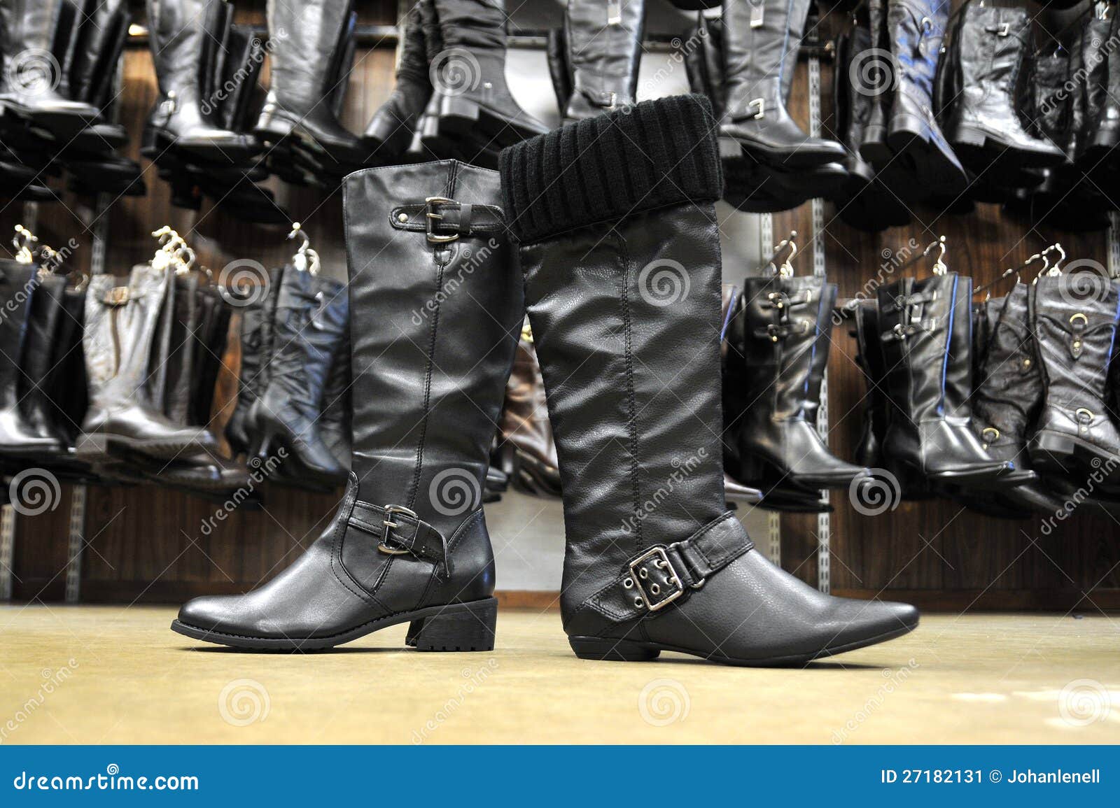 Black female leather boots stock image. Image of heel - 27182131