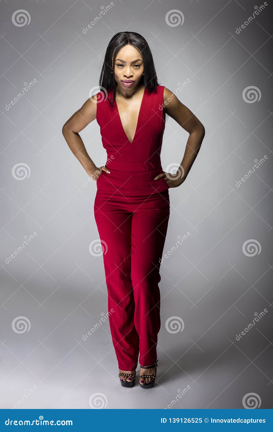 Black Female Wearing Red Fashion Apparel Stock Image - Image of casual ...