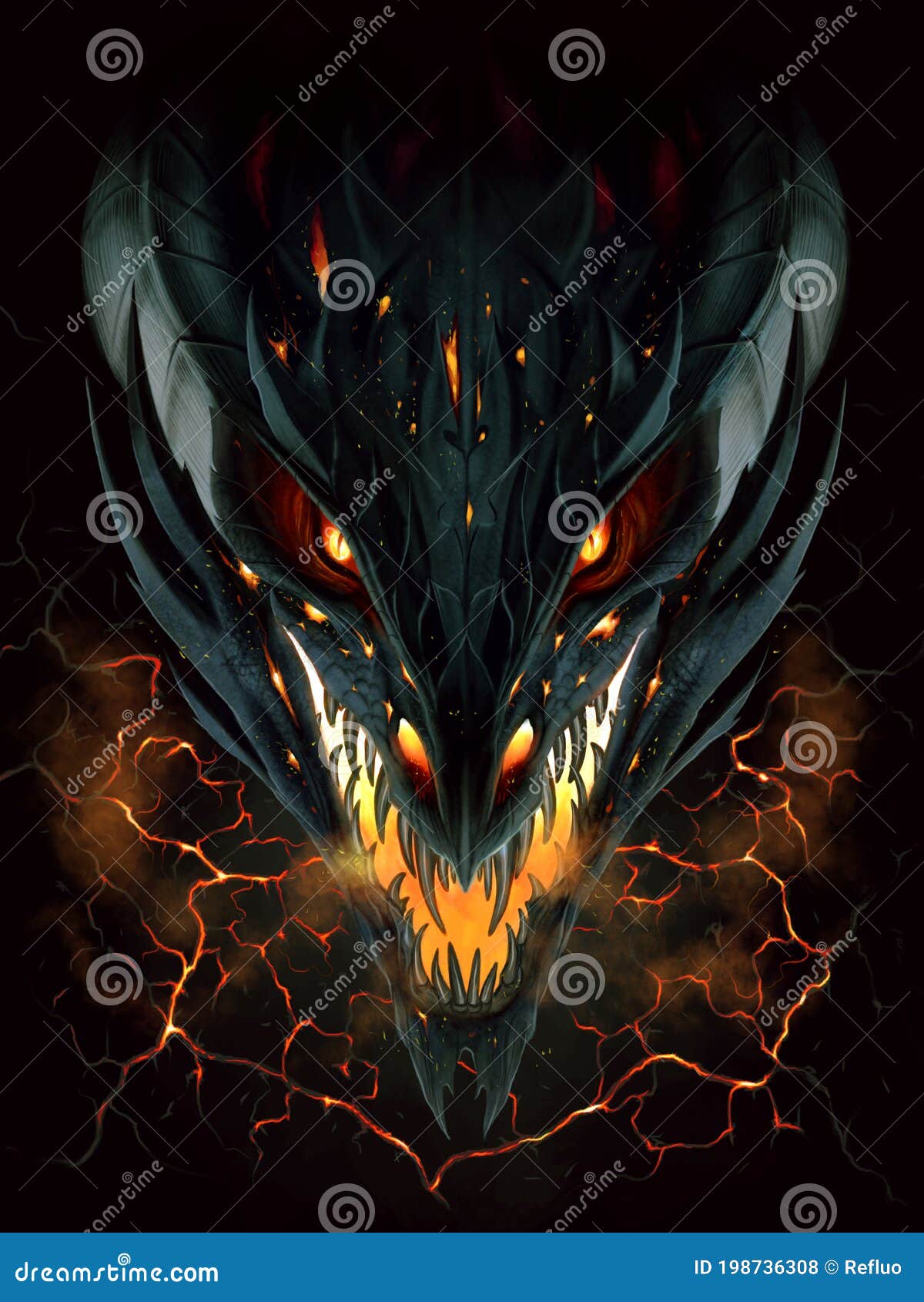 Black Fire Dragon in Lava Background Stock Illustration - Illustration of  angry, head: 198736308