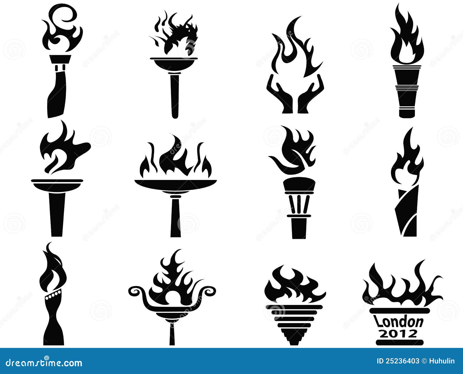 Black Fire Flame Torch Icons Set Stock Vector - Illustration of