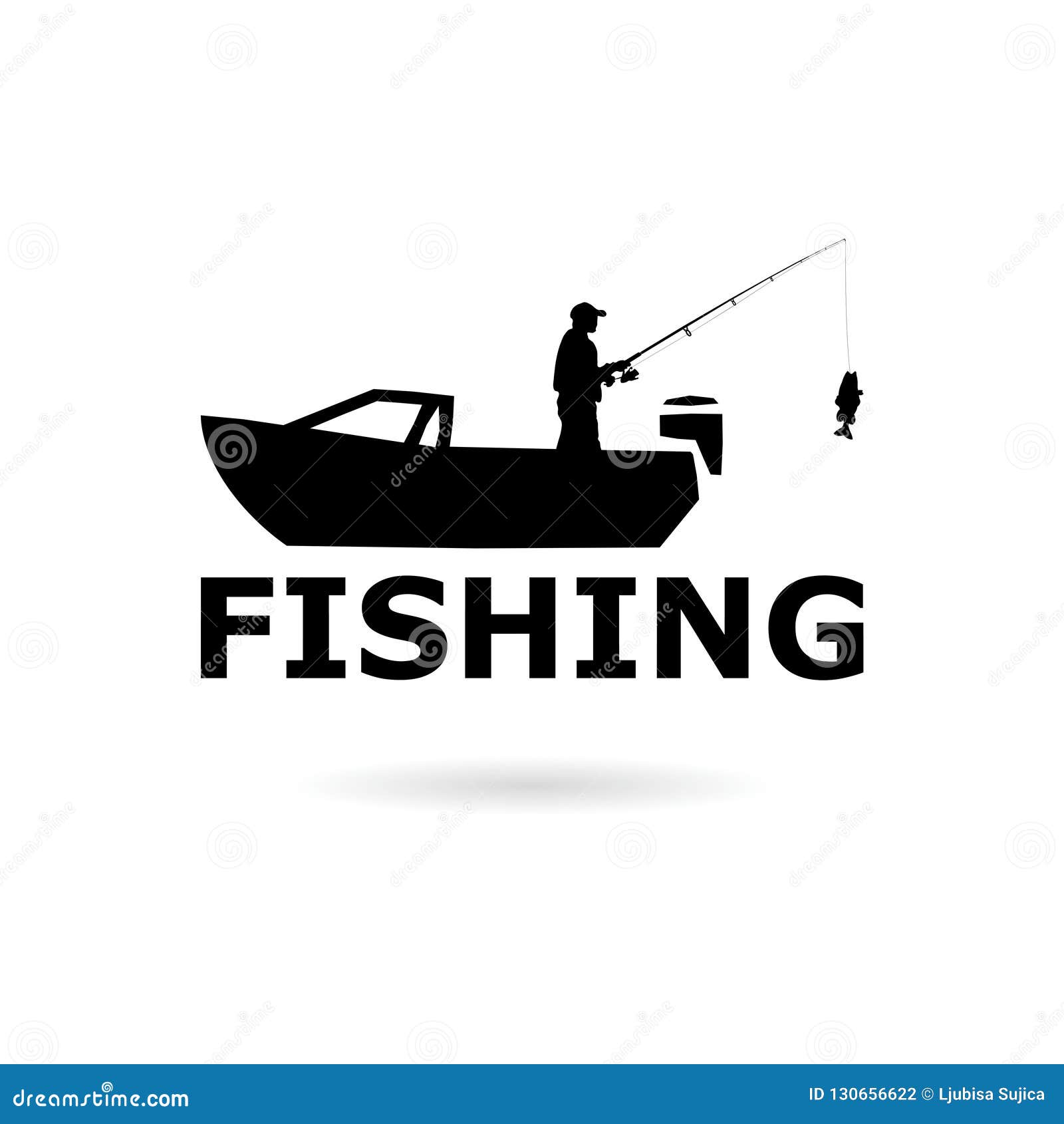 Black Fisherman in a Boat Sign, Fishing Logo Stock Vector