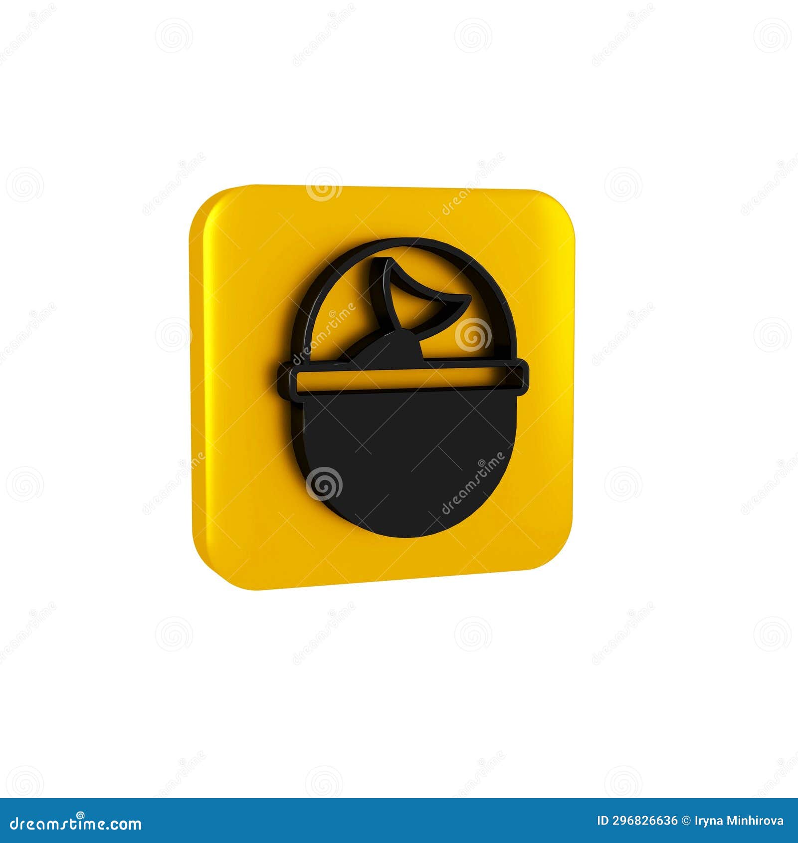 Black Fishing Bucket with Fish Icon Isolated on Transparent