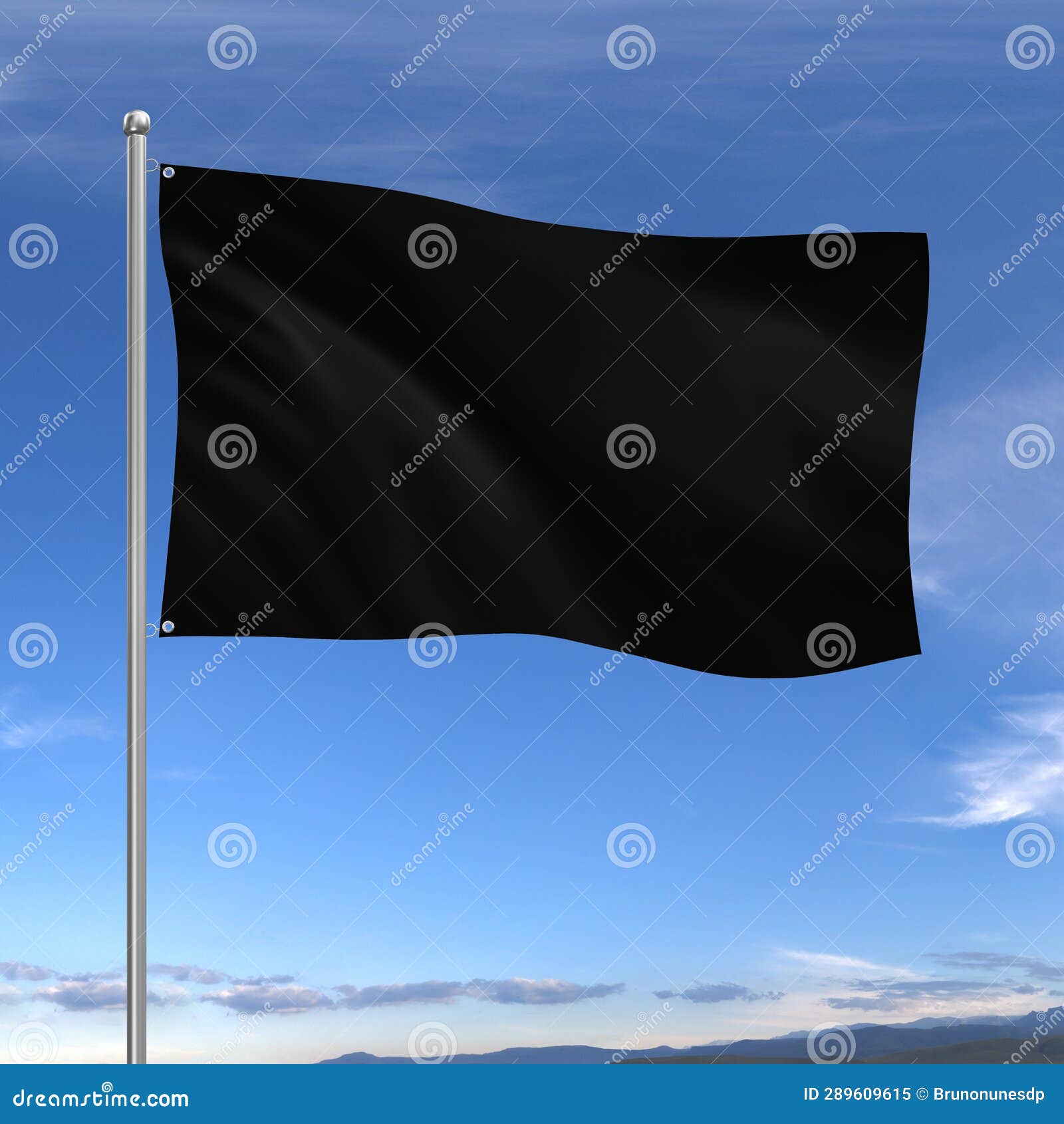A Black Flag Isolated on a Blue Sky Background Stock Image - Image of 