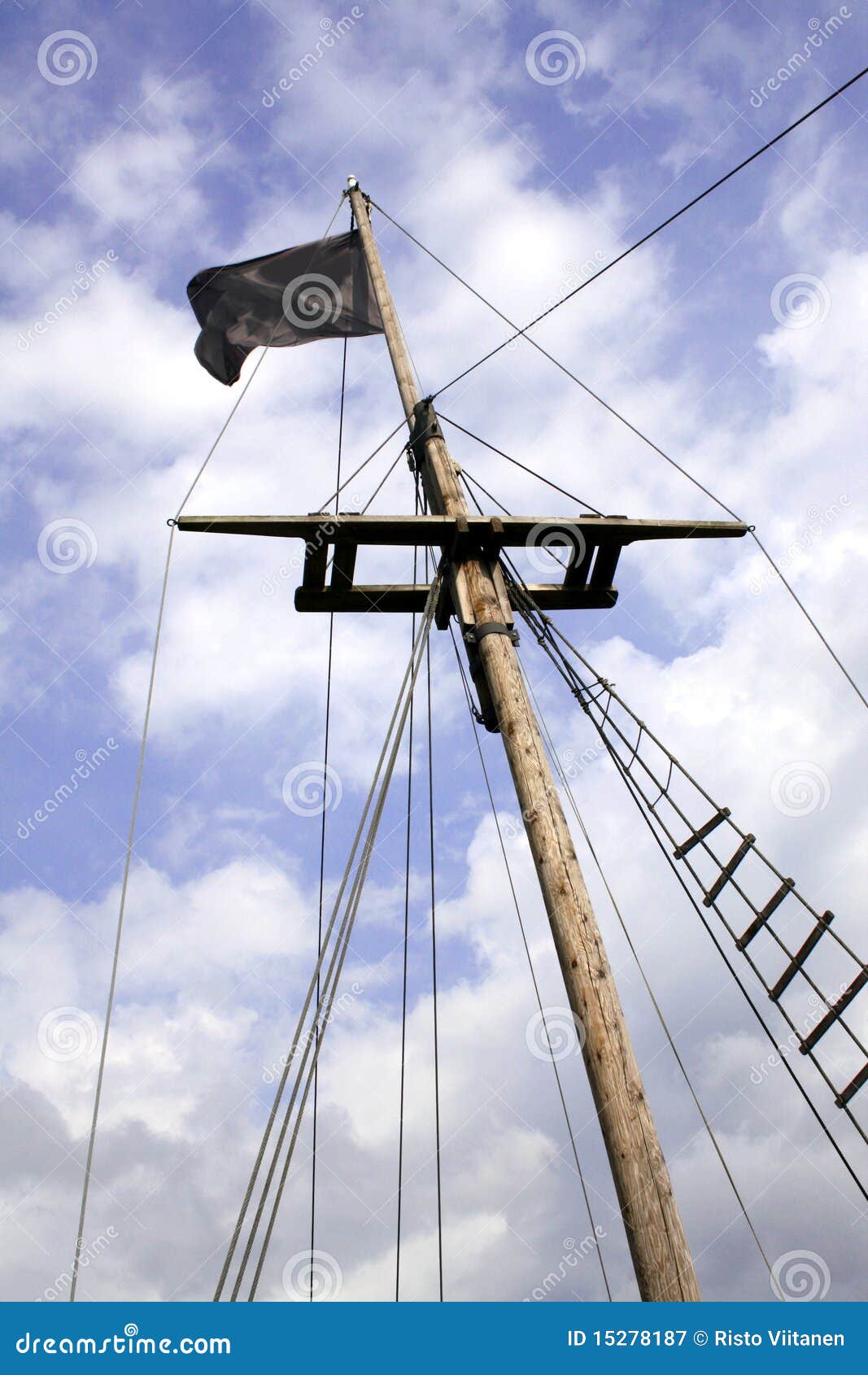 Black flag in a ship mast stock image. Image of death 