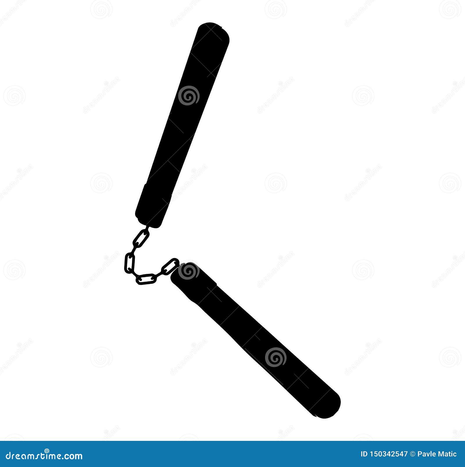 Black flat simple silhouette sign symbol icon of nunchaku isolated on white...