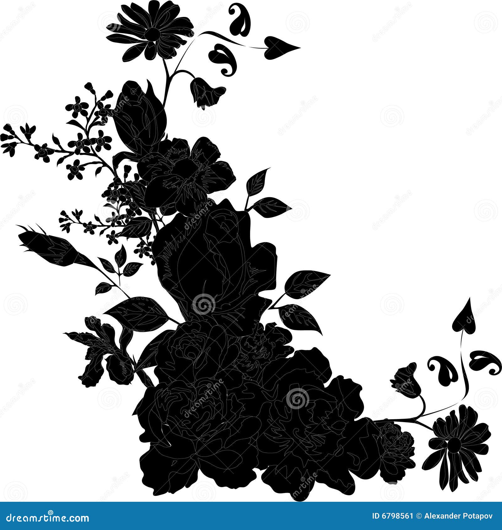 Black flowers outline stock illustration. Image of pattern - 6798561