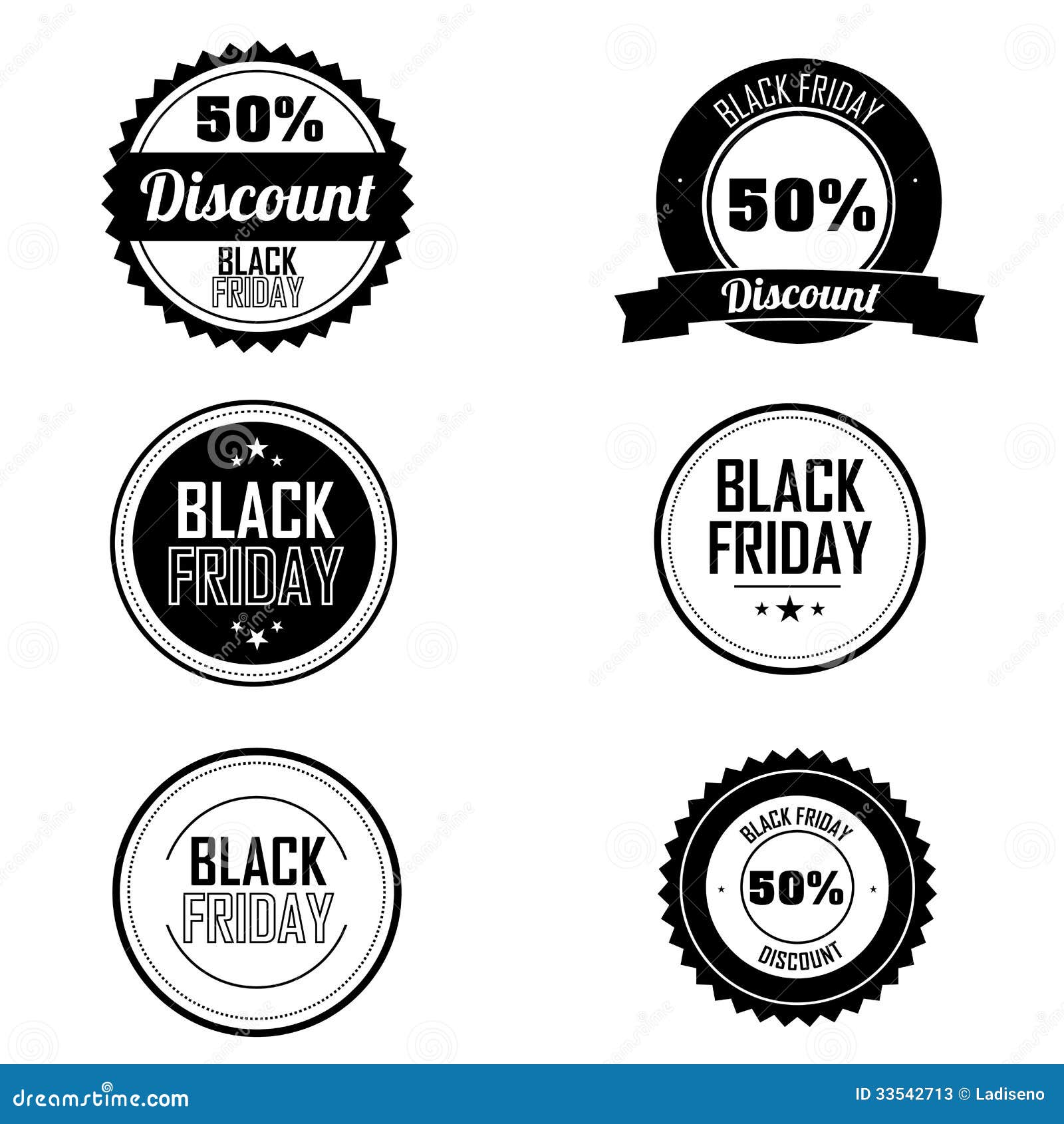 Etichette differenti di Black Friday su fondo bianco