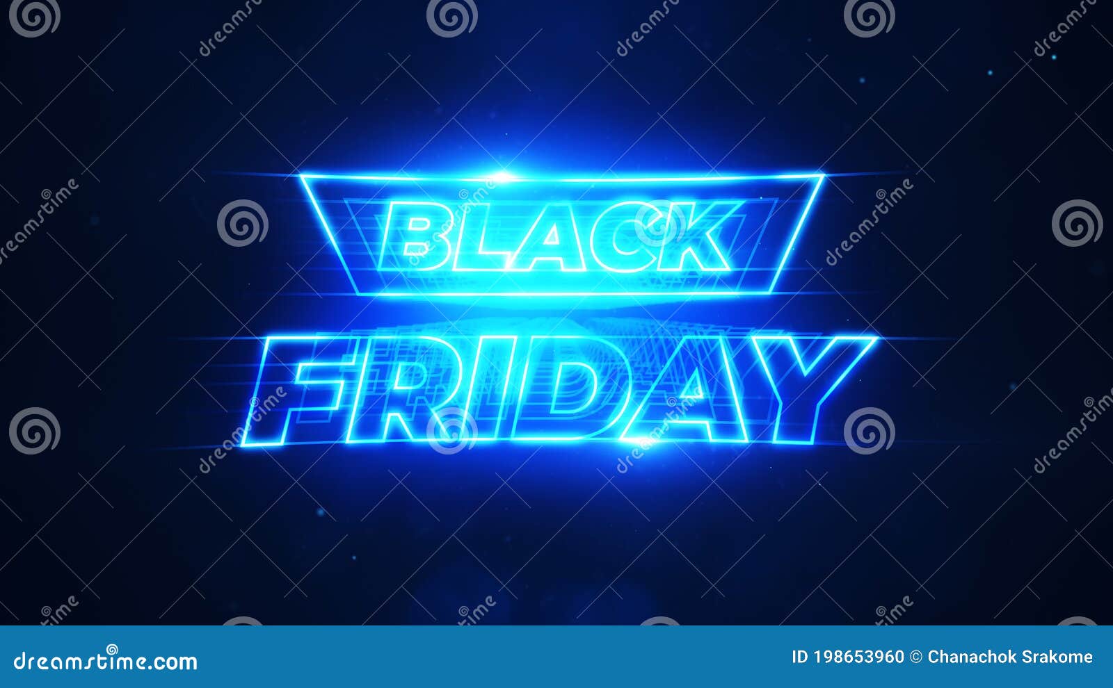 Black Friday Blue Neon Particles Background Cyber Resolution Concept. Stock Photo Image of