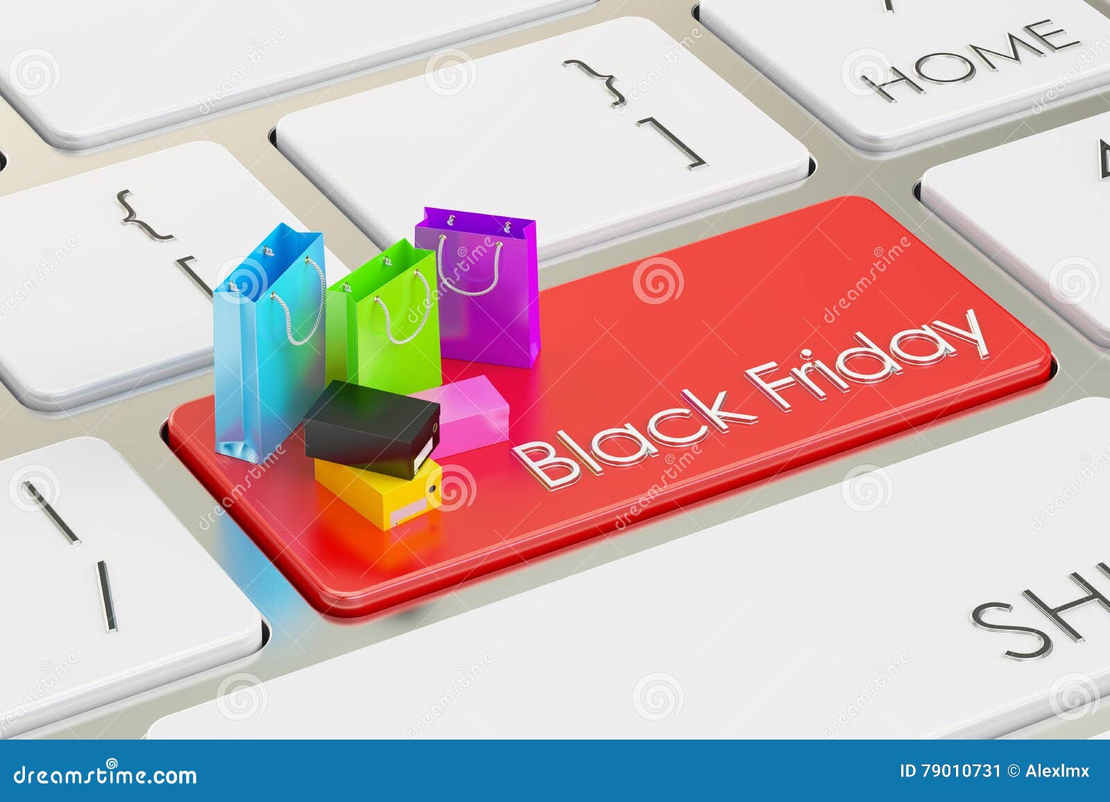 Black Friday Concept on the Keyboard, 3D Rendering Stock Illustration