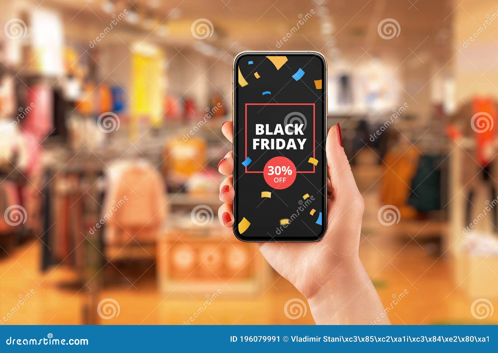 black friday discount advert on smart phone in woman hand