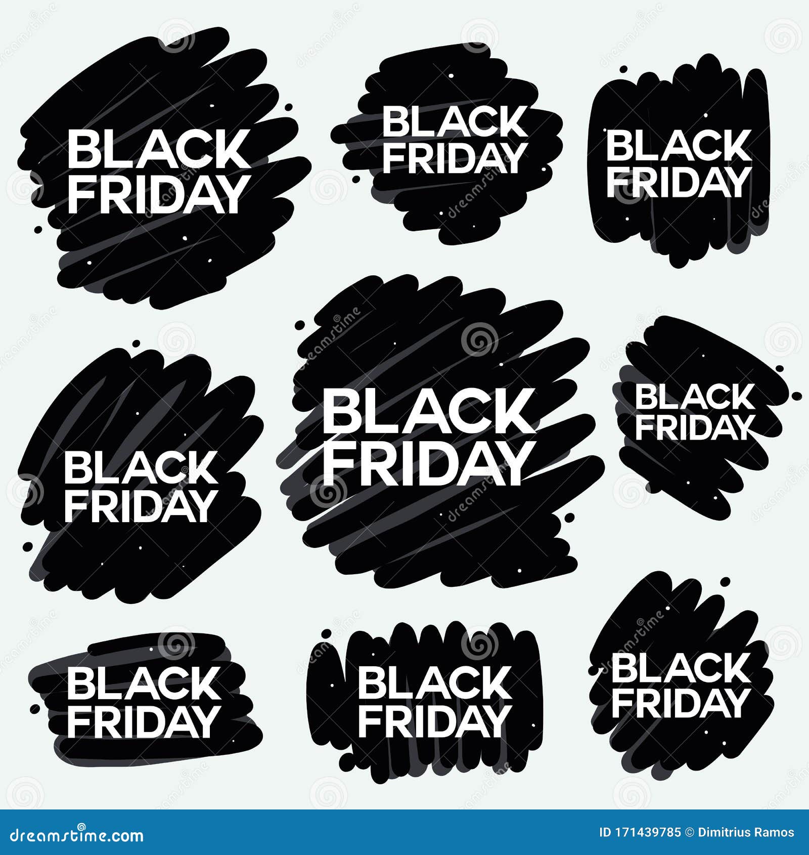 Group of Black Spot Graphics with Text Black Friday Over it Stock