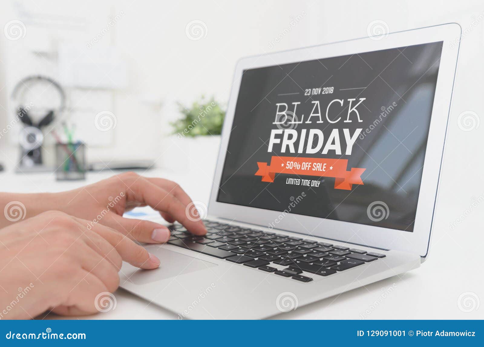 Black Friday Promotion Sale on Laptop Stock Image Image of banner