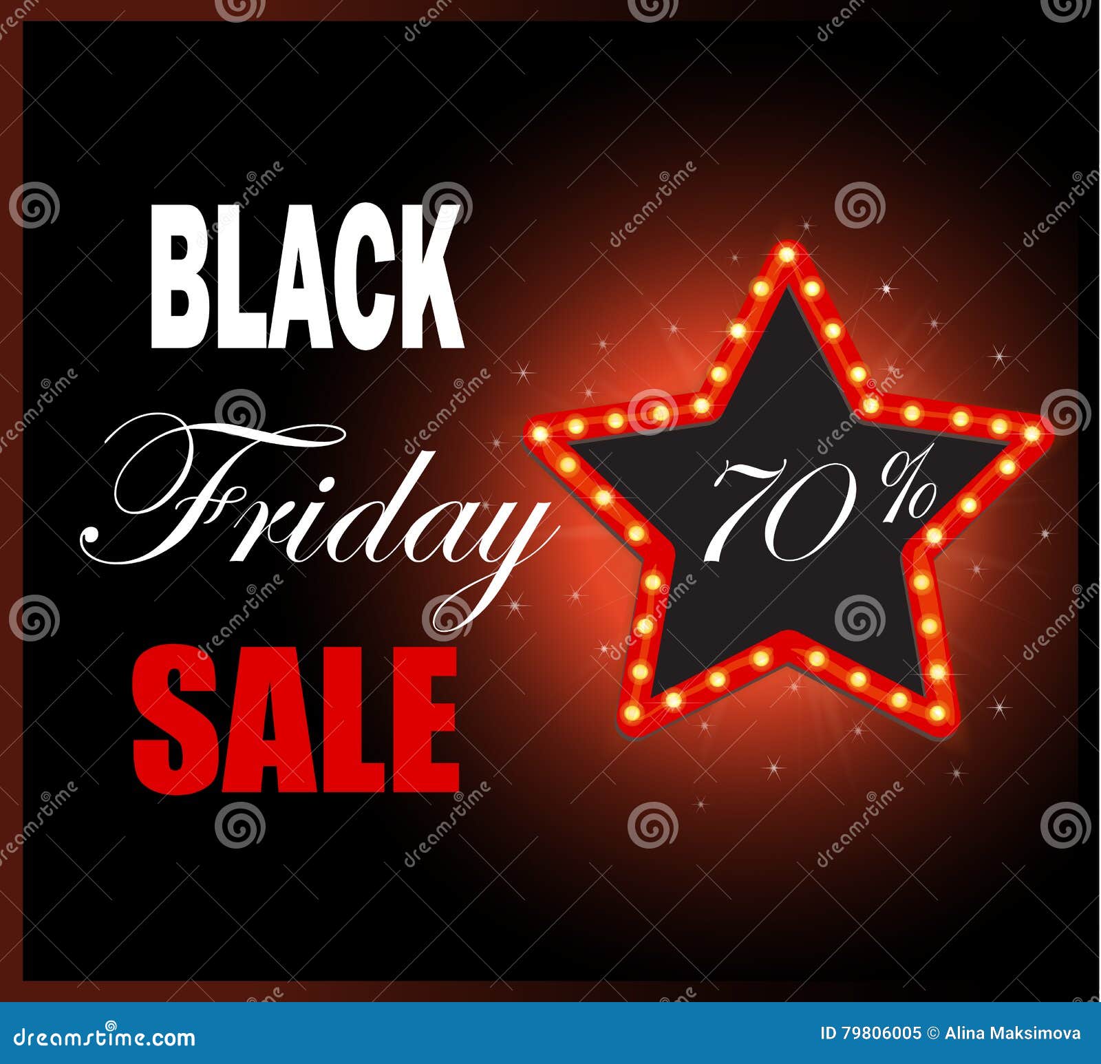 Black Friday Retro Light Frame. Sale 70 Off Discount Stock Vector