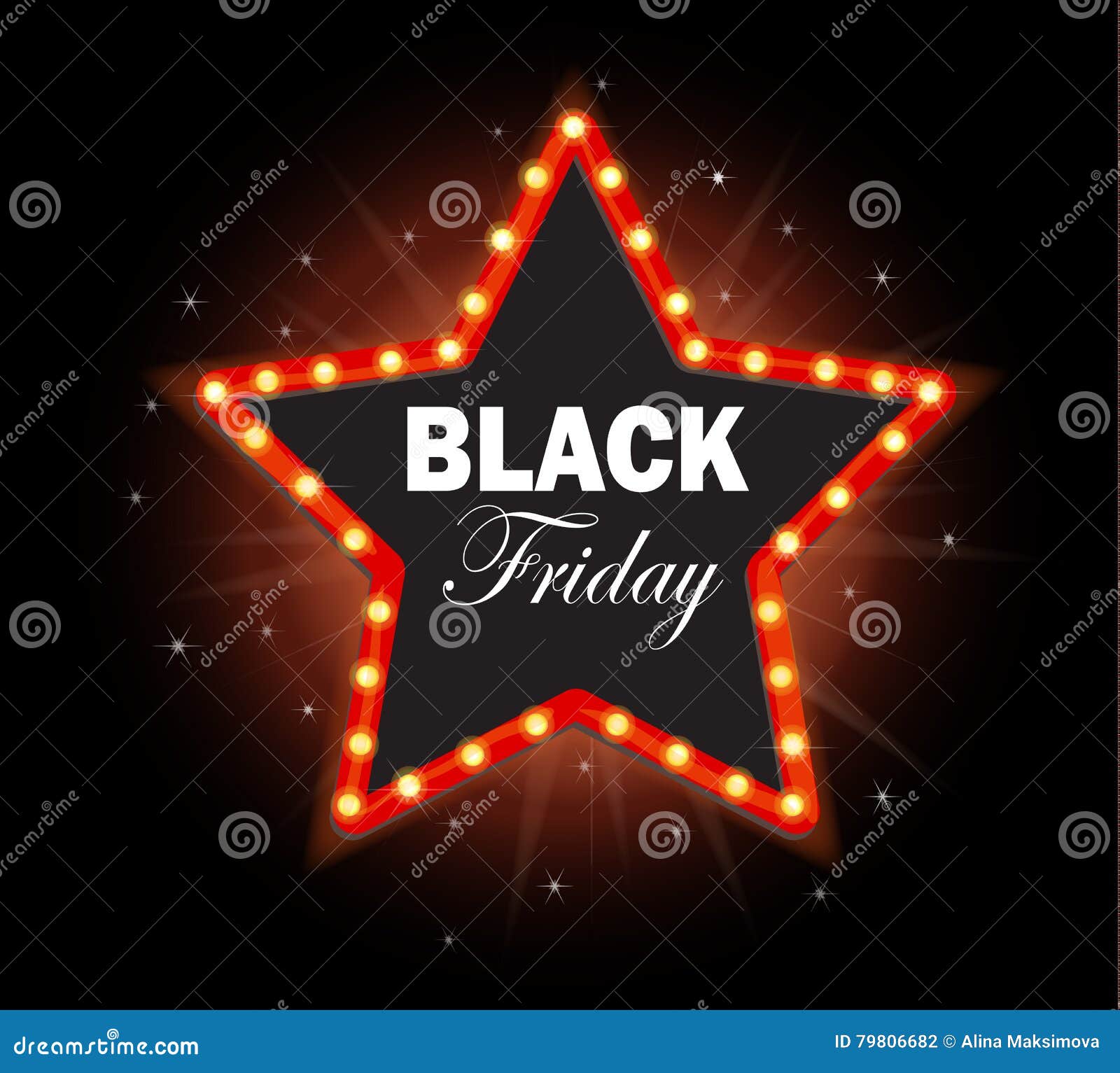 Black Friday Retro Star Light Frame. Stock Vector Illustration of