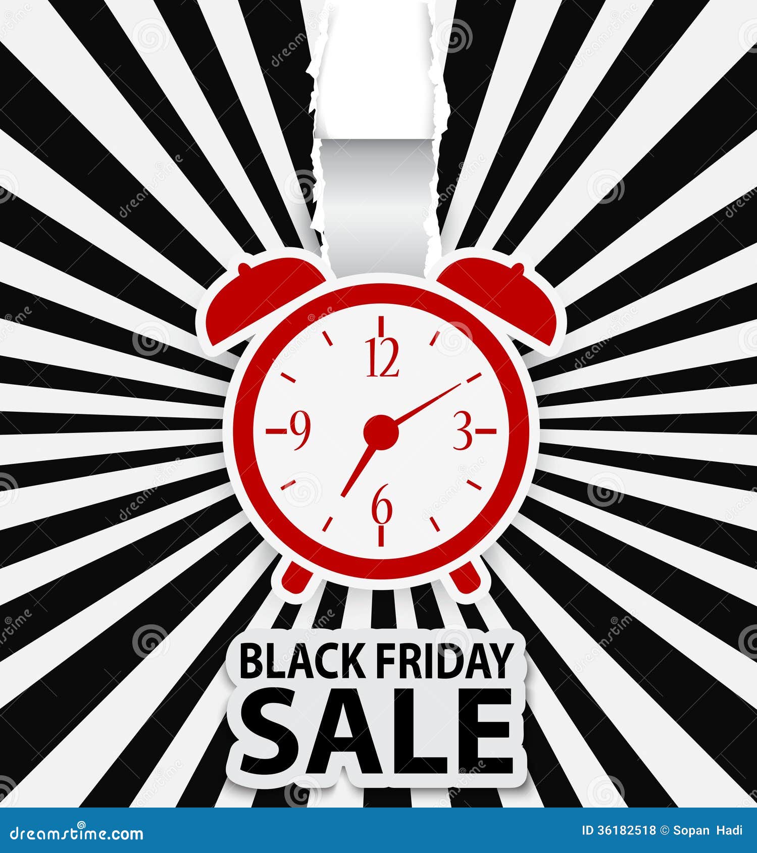 Black Friday Sale Design with Alarm Clock Stock Vector Illustration