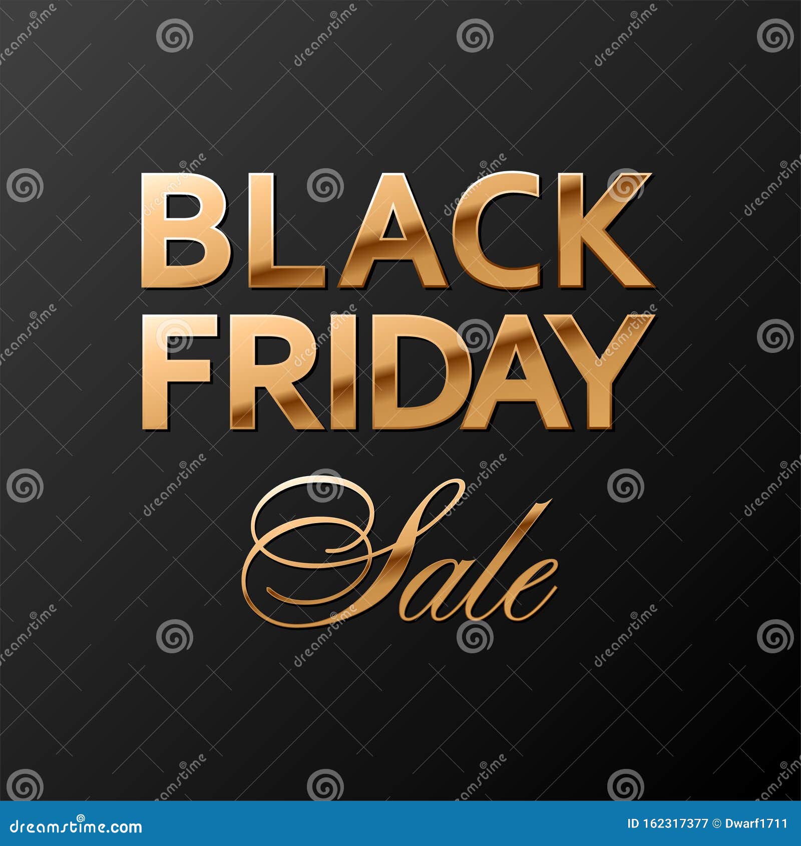 Black friday sale golden lettering on black background vector square banner or social media post template.
