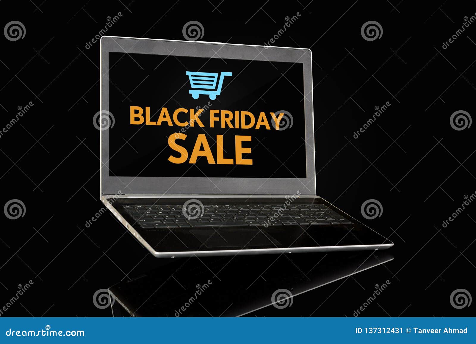 Black Friday Sale on a Laptop with Bucket Stock Image