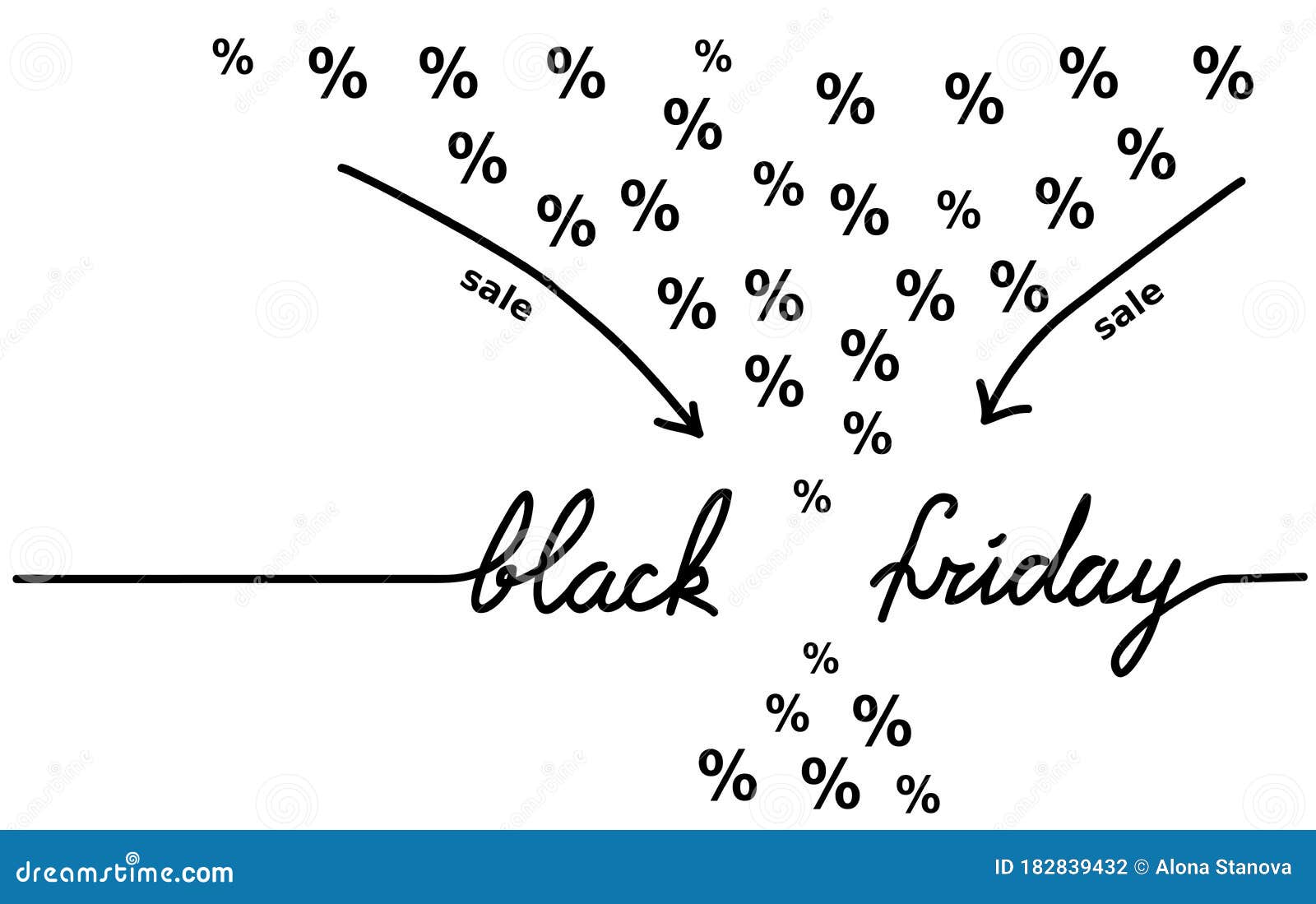 black friday simple hand drawn  banner. one continuous line drawing with persentage flow. mininal black friday