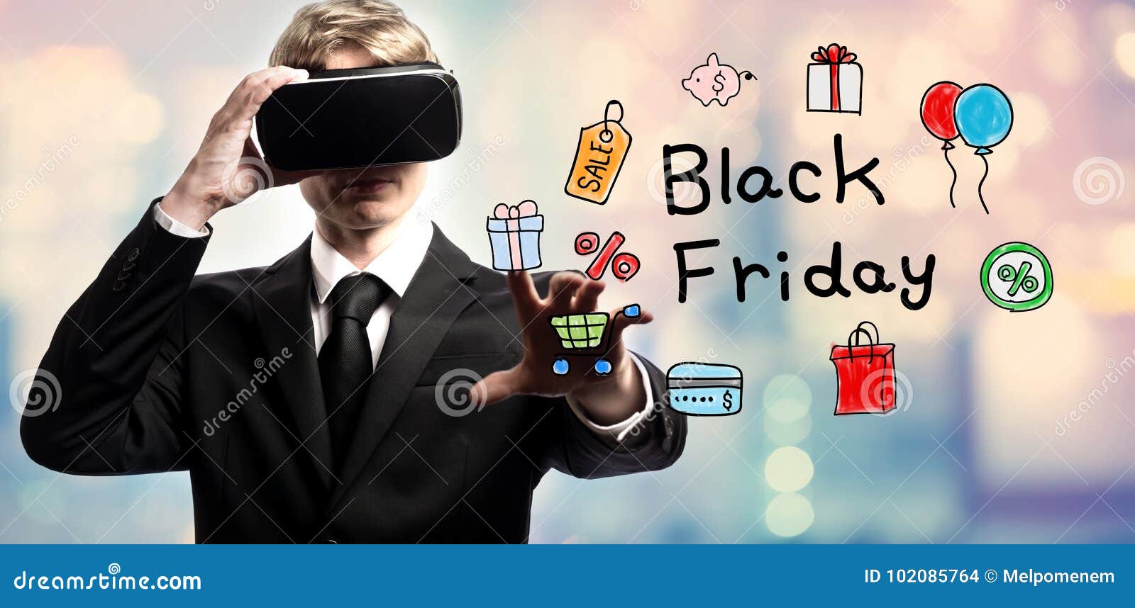 Black Friday Text with Businessman Using a Virtual Reality Stock Photo Image of businessman