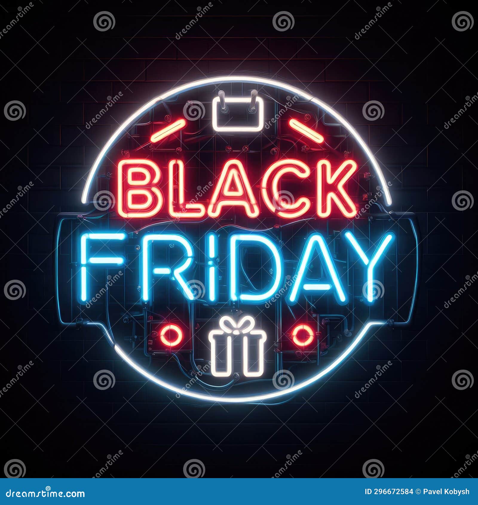 Black Friday Text from an Electric Lamp on the Wall. Black Friday Concept Stock Illustration
