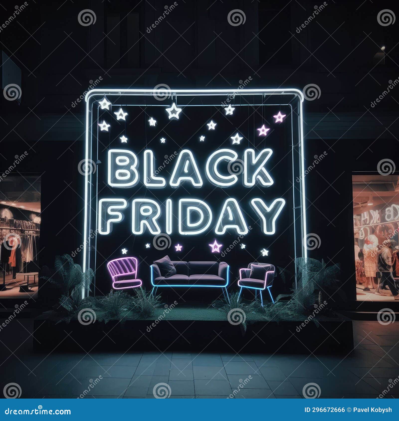 Black Friday Text from an Electric Lamp on the Wall. Black Friday Concept Stock Illustration