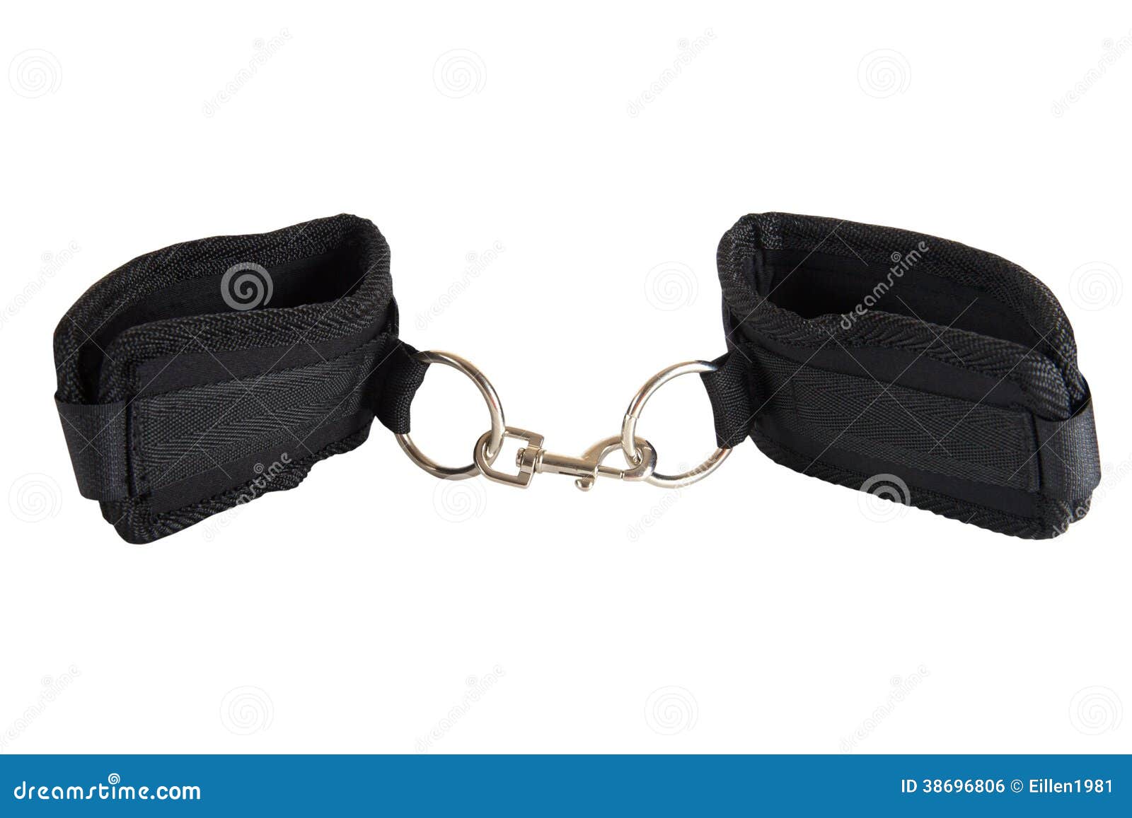 Black Fur Handcuffs with a Key Stock Photo Image of fabric, control