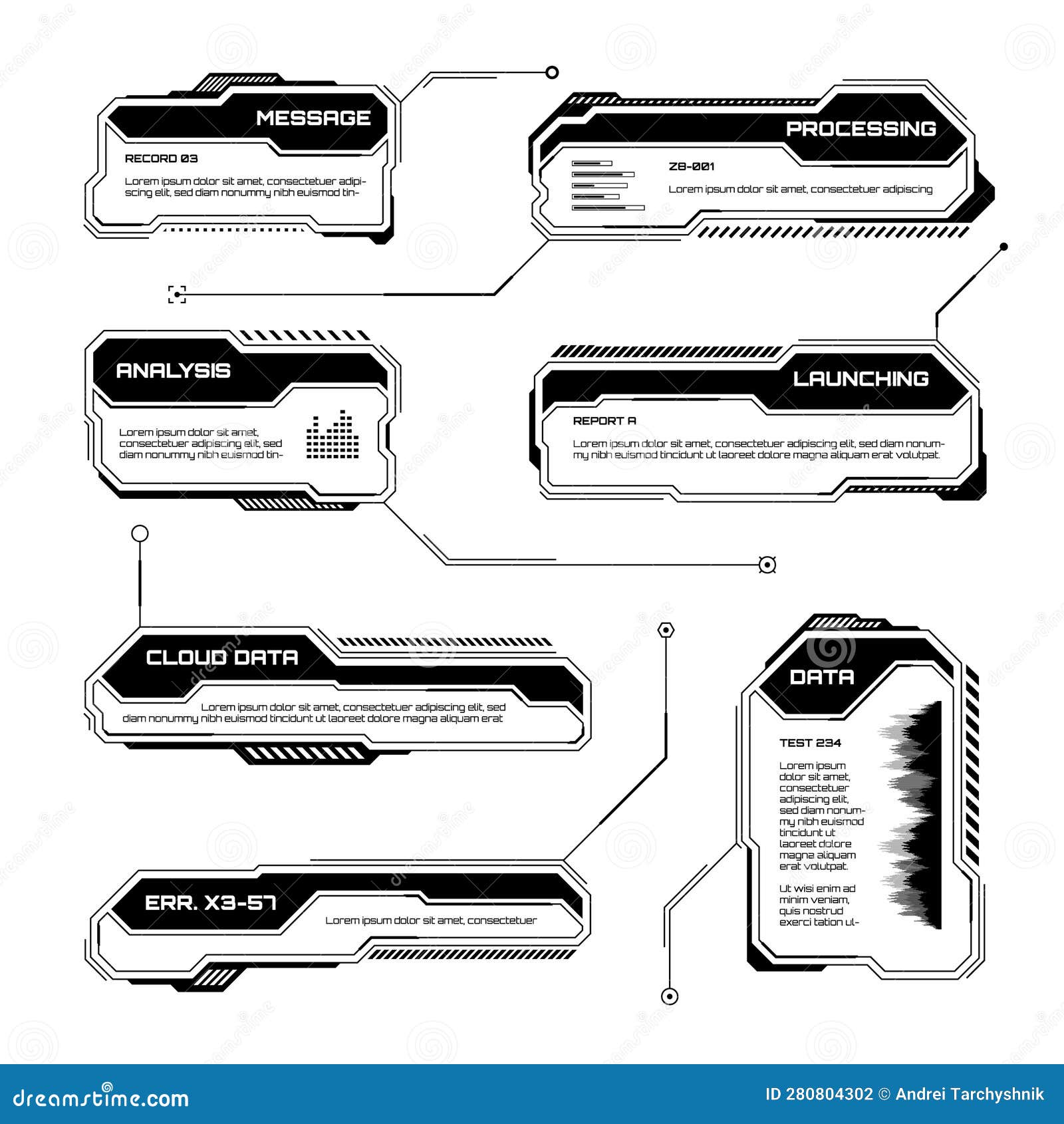 Black Futuristic HUD, UI Elements. Sci-fi User Interface Text Boxes ...