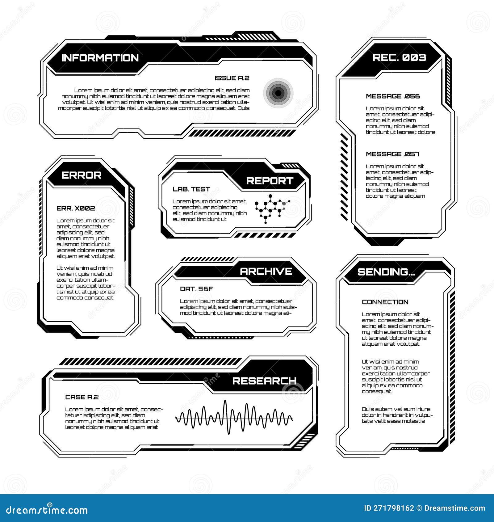 Black Futuristic HUD, UI Elements. Sci-fi User Interface Text Boxes ...