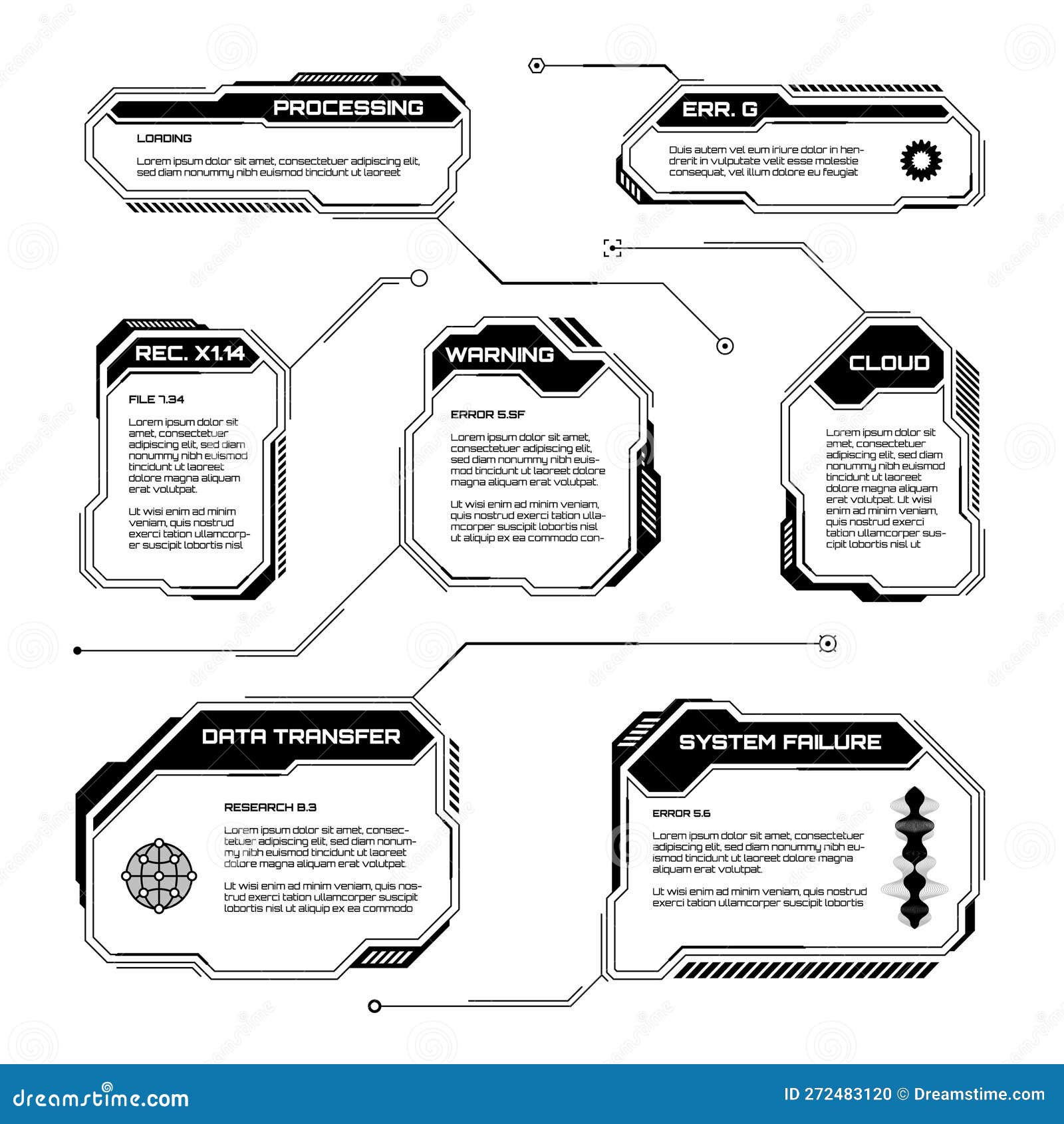 Black Futuristic HUD, UI Elements. Sci-fi User Interface Text Boxes ...