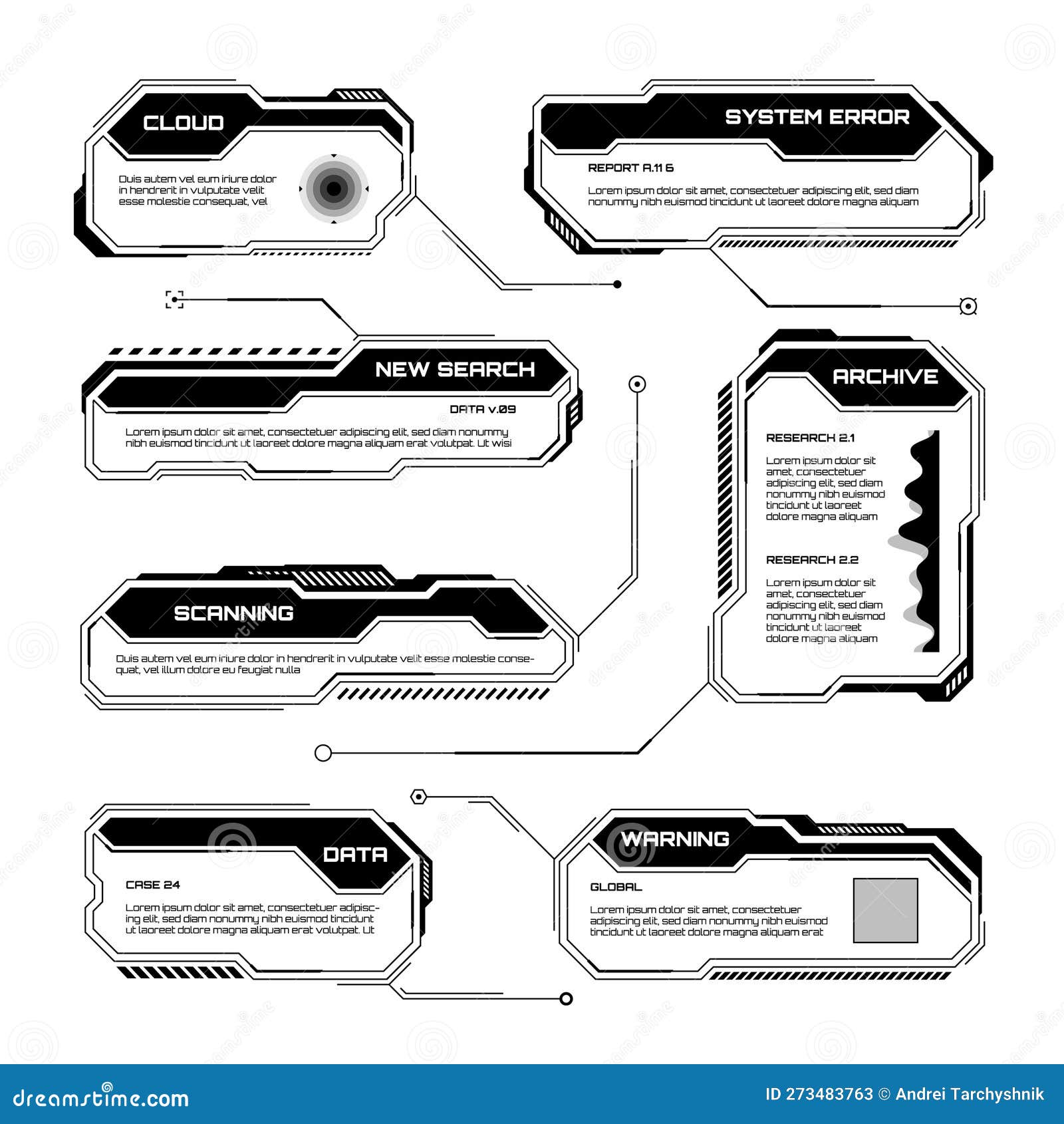 Black Futuristic HUD, UI Elements. Sci-fi User Interface Text Boxes ...