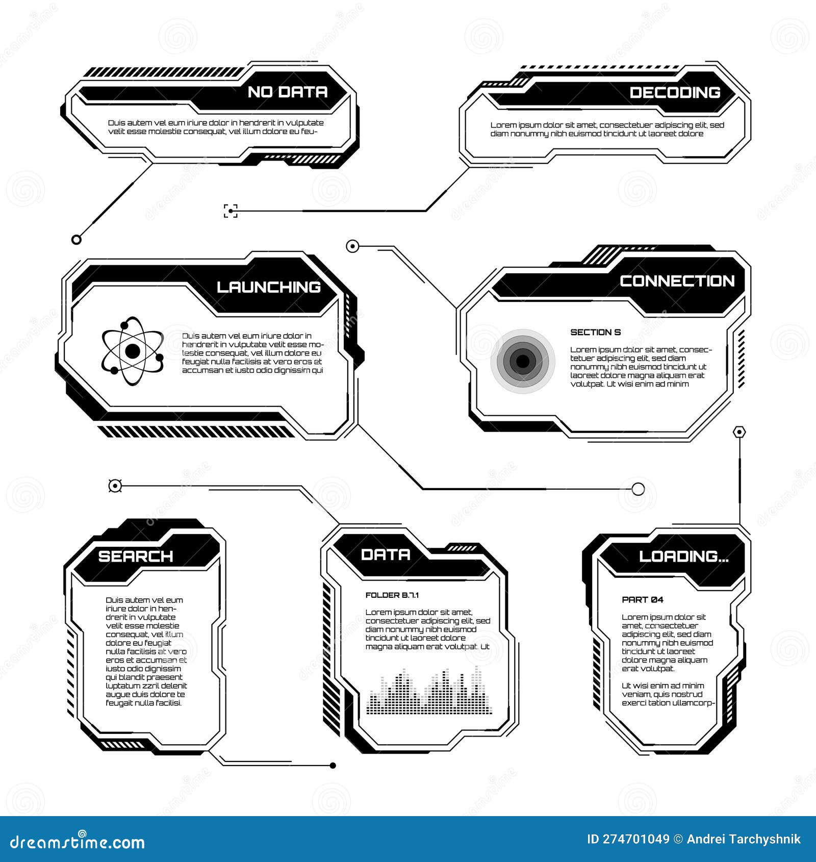 Black Futuristic HUD, UI Elements. Sci-fi User Interface Text Boxes ...