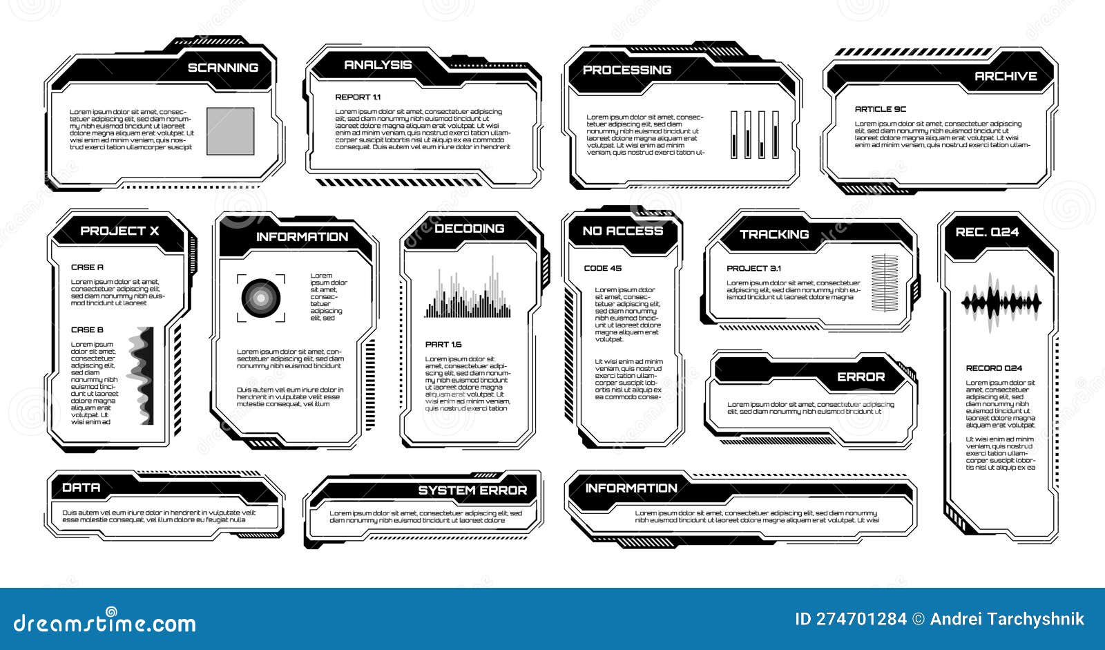 Black Futuristic HUD, UI Elements. Sci-fi User Interface Text Boxes ...