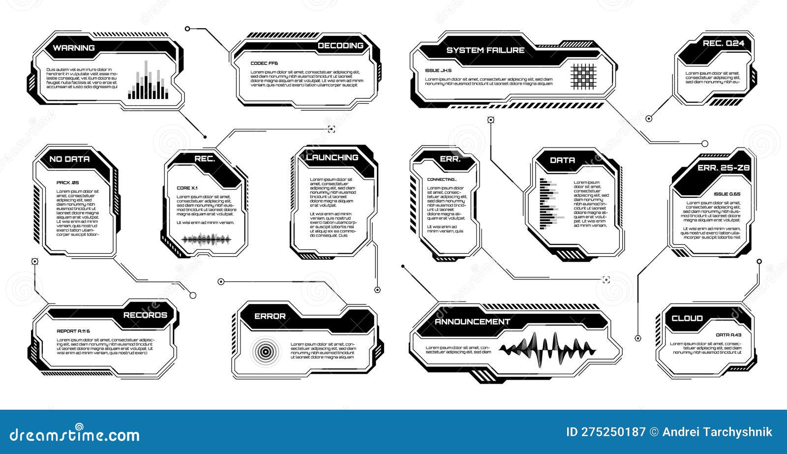 Black Futuristic HUD, UI Elements. Sci-fi User Interface Text Boxes ...