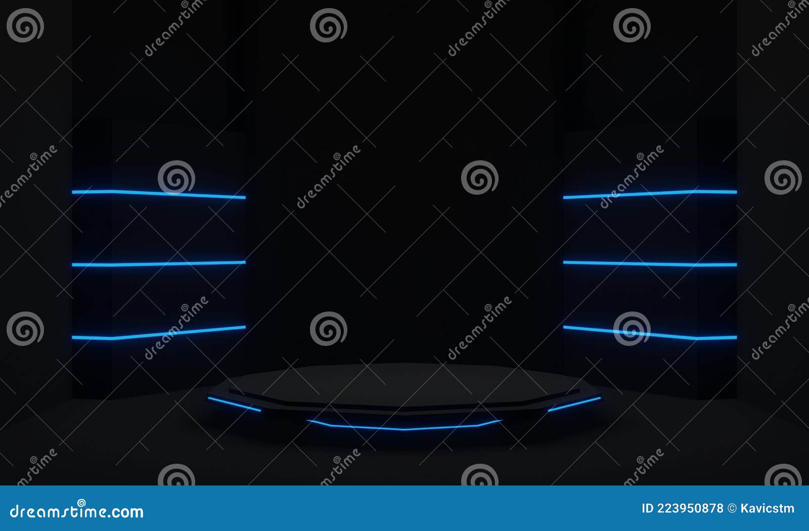 Black Futuristic Stand with Blue Neon Lights. Scientific Podium Stock ...