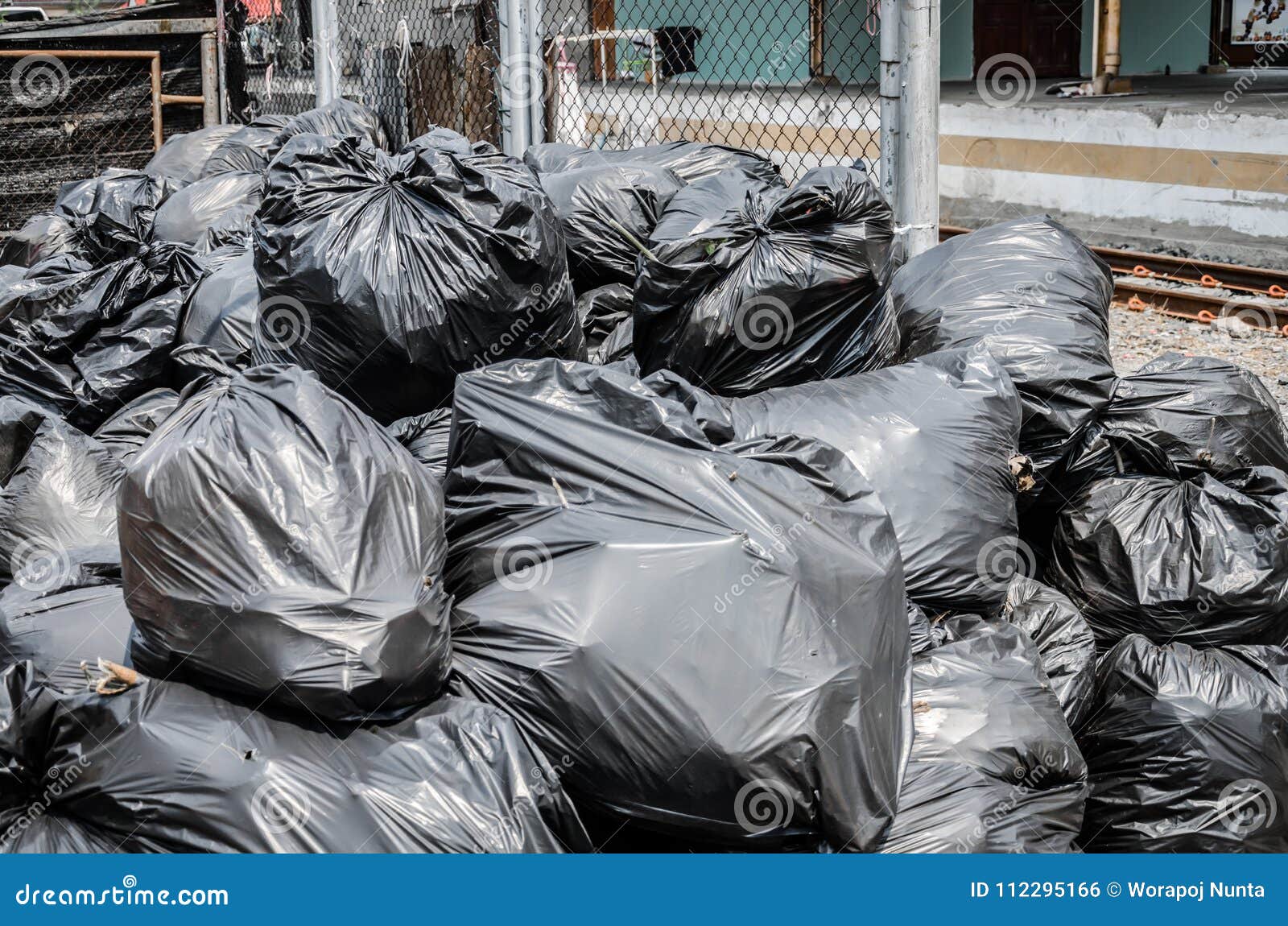 Black Garbage Bag in Train Station Stock Photo Image of outside