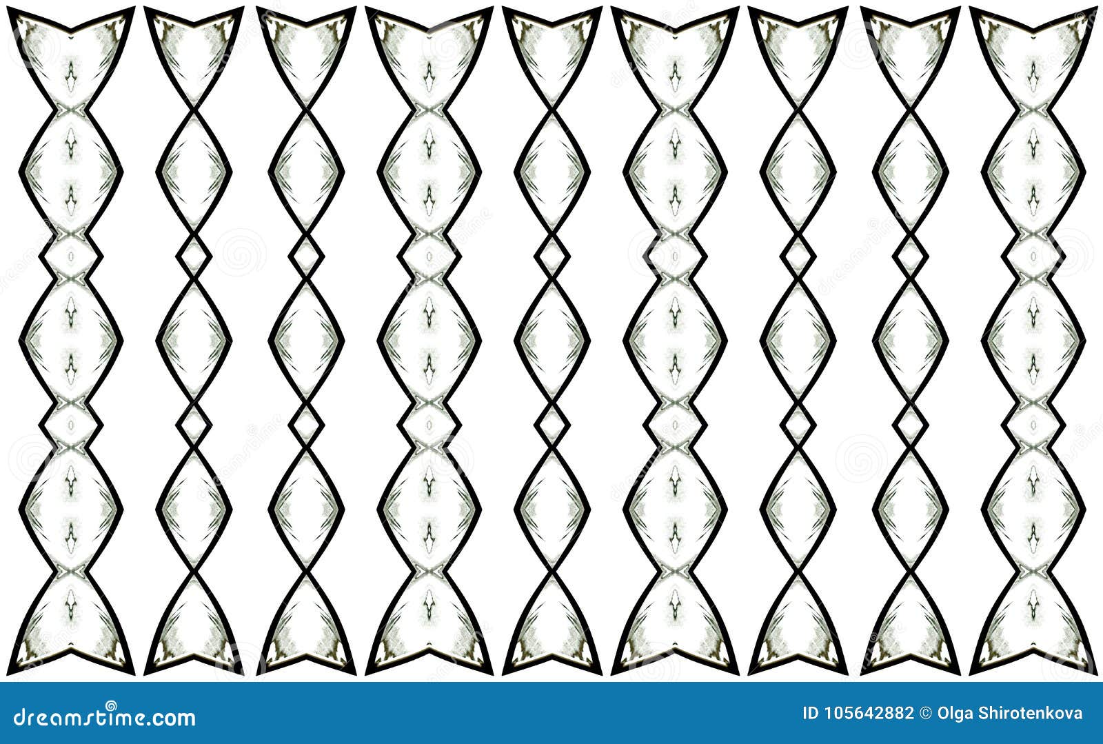 Black geometric pattern in the form of curved, twisted tapes on a white background. Image of tapes for interior design. Abstract illustration. Black-and- white picture. Simbolic art.