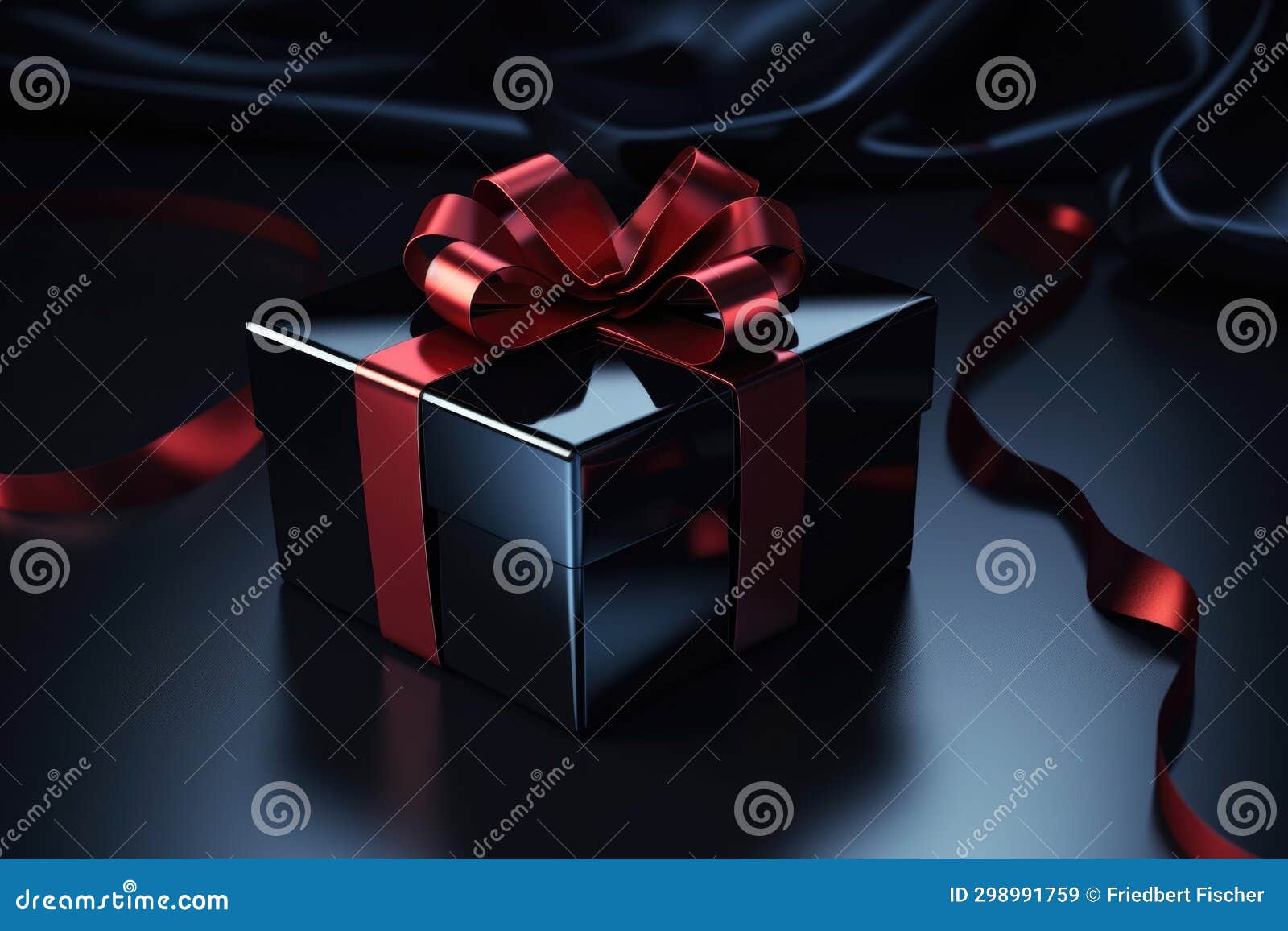 A Black Gift Box with a Red Ribbon Stock Image Image of blue, black