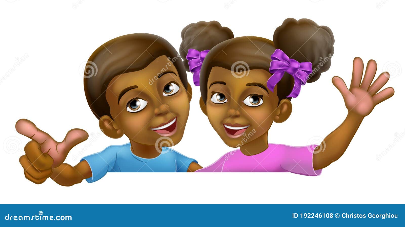 black girl and boy cartoon children kids sign