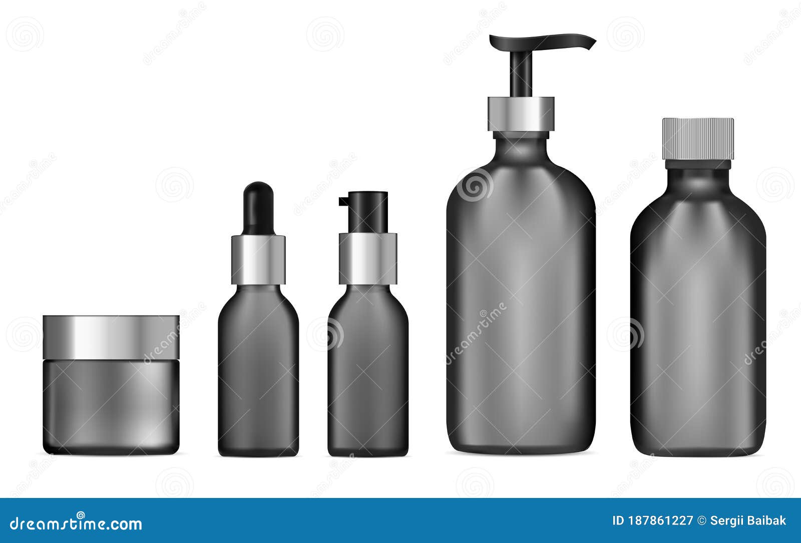 Download Black Glass Cosmetic Bottle Pump Dispenser Jar Stock Vector Illustration Of Body Lotion 187861227