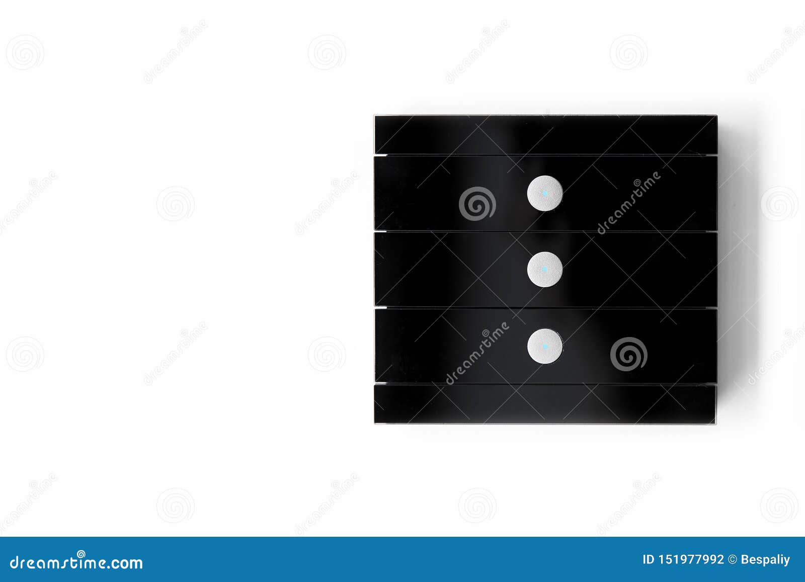 Black Glass Light Switch with Three Buttons. Stock Photo Image of